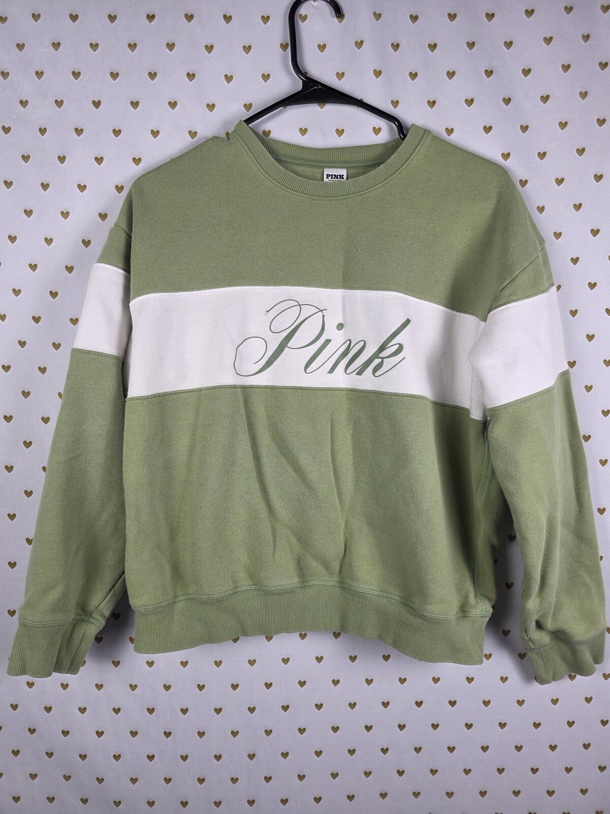 Victorias Secret Pink Logo Olive Green Sweater Shirt MEDIUM