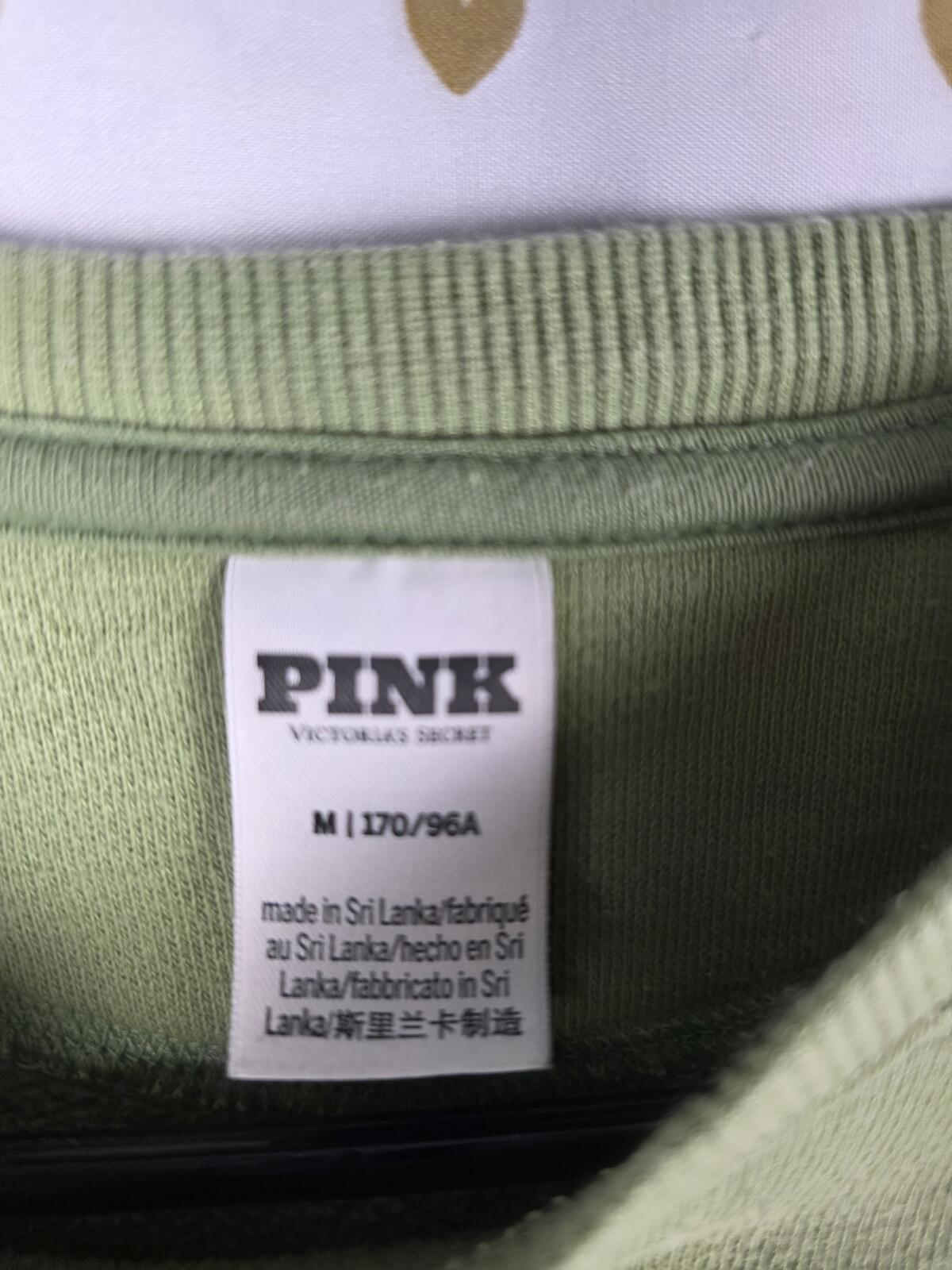 Victorias Secret Pink Logo Olive Green Sweater Shirt MEDIUM