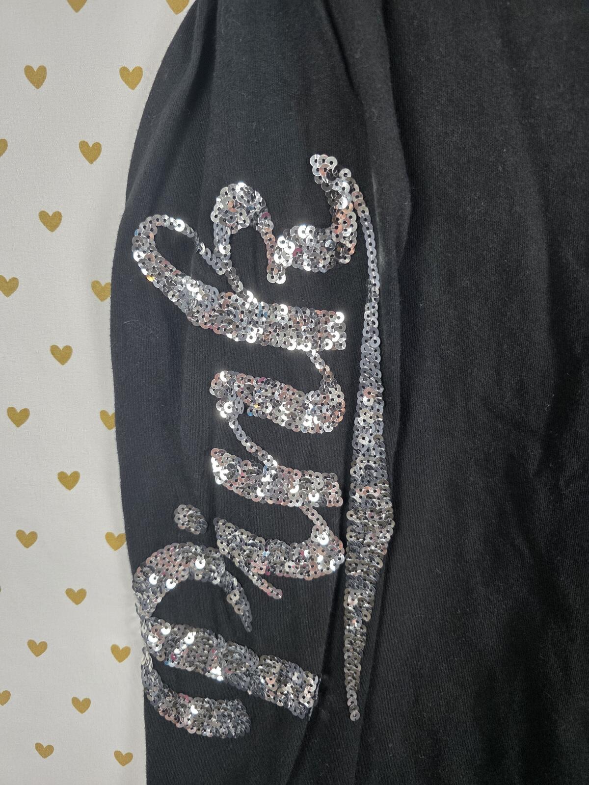 Victorias Secret PINK Campus Pocket Tee BLING Long Sleeve Black SMALL
