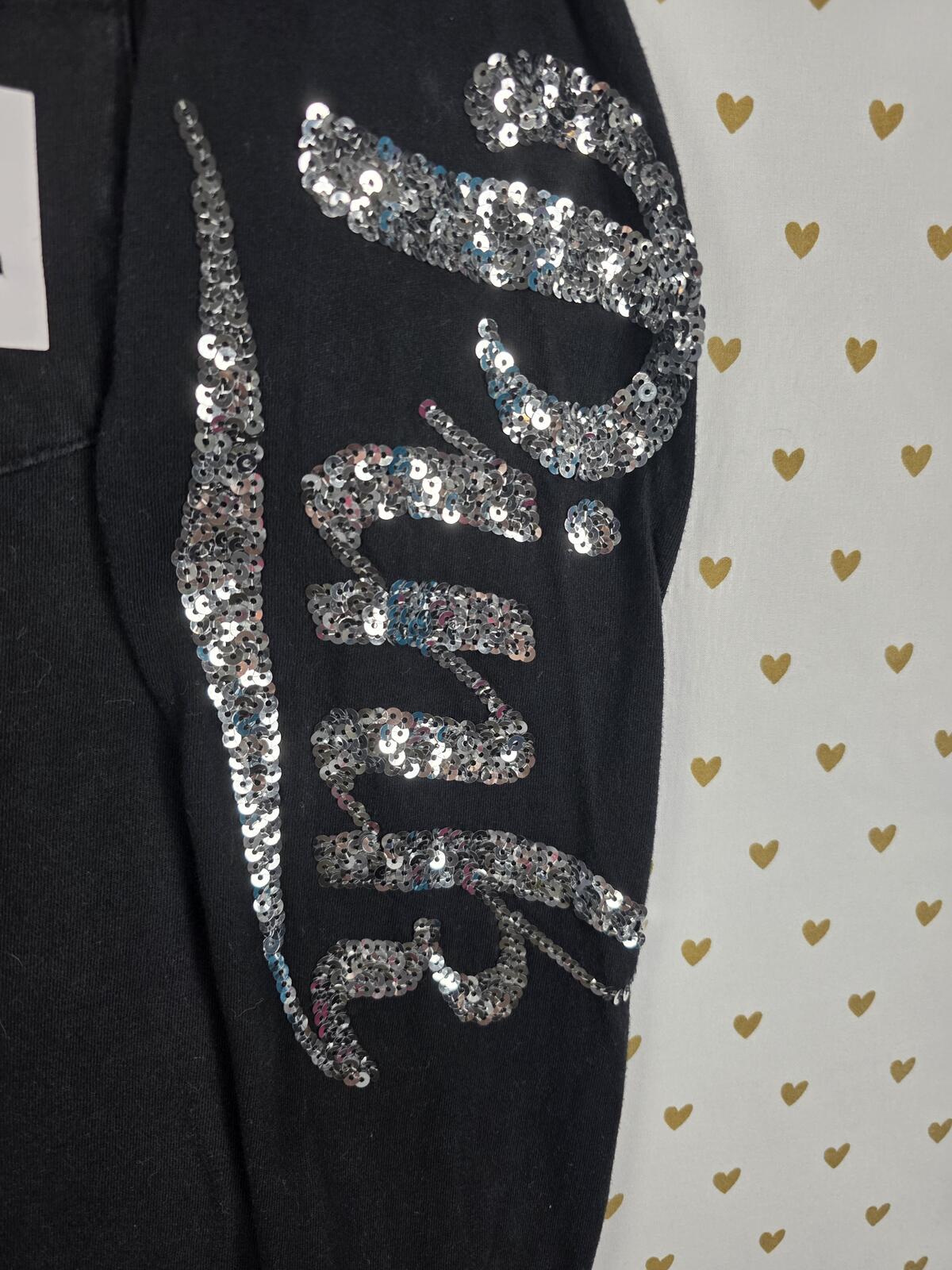 Victorias Secret PINK Campus Pocket Tee BLING Long Sleeve Black SMALL