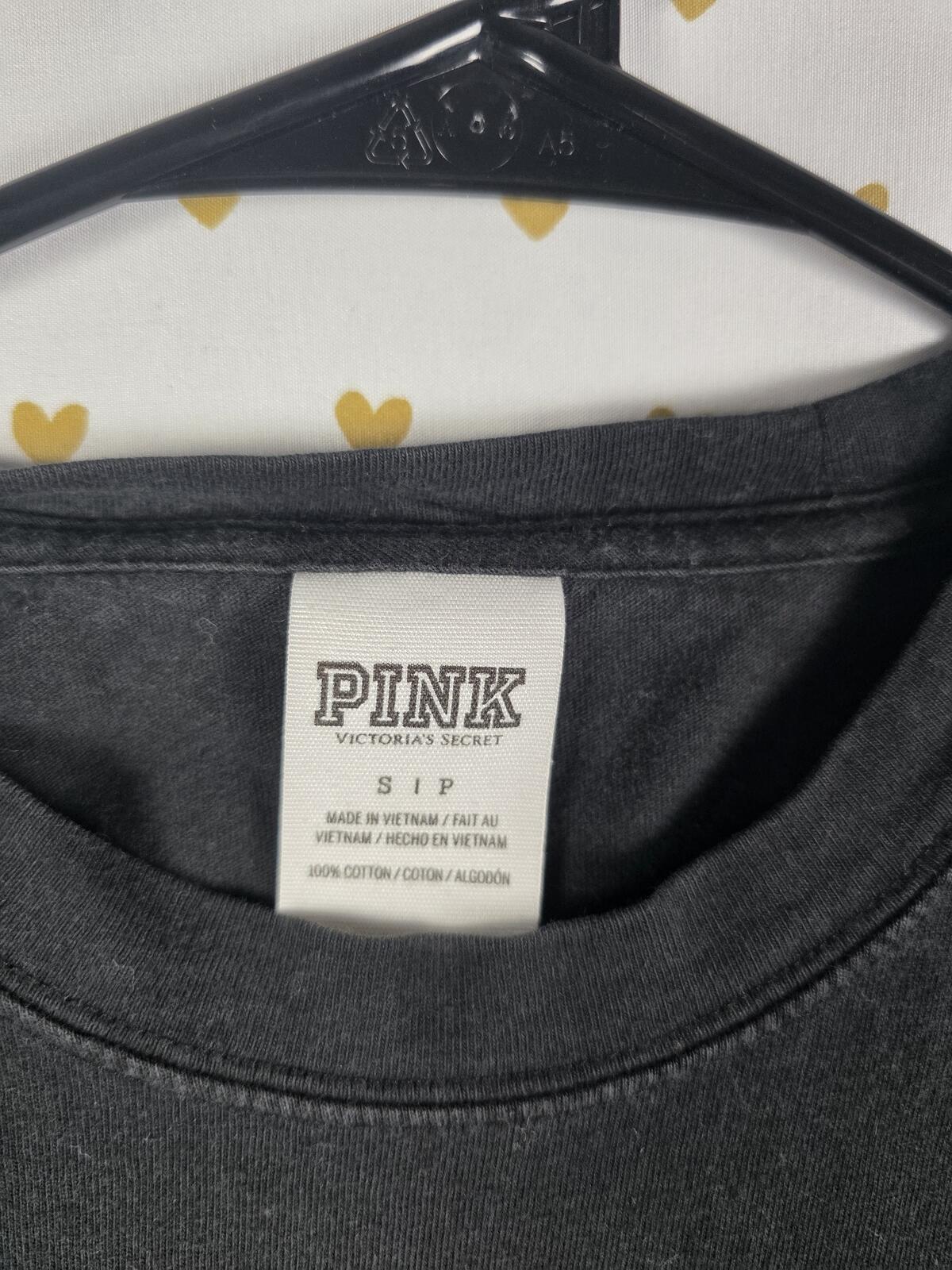 Victorias Secret PINK Campus Pocket Tee BLING Long Sleeve Black SMALL