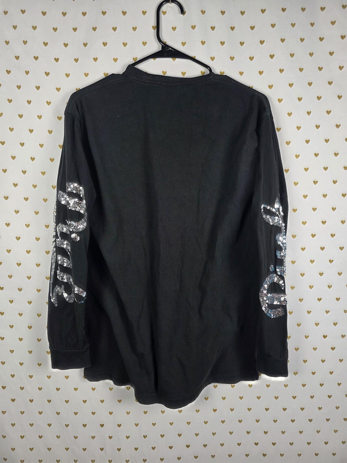 Victorias Secret PINK Campus Pocket Tee BLING Long Sleeve Black SMALL