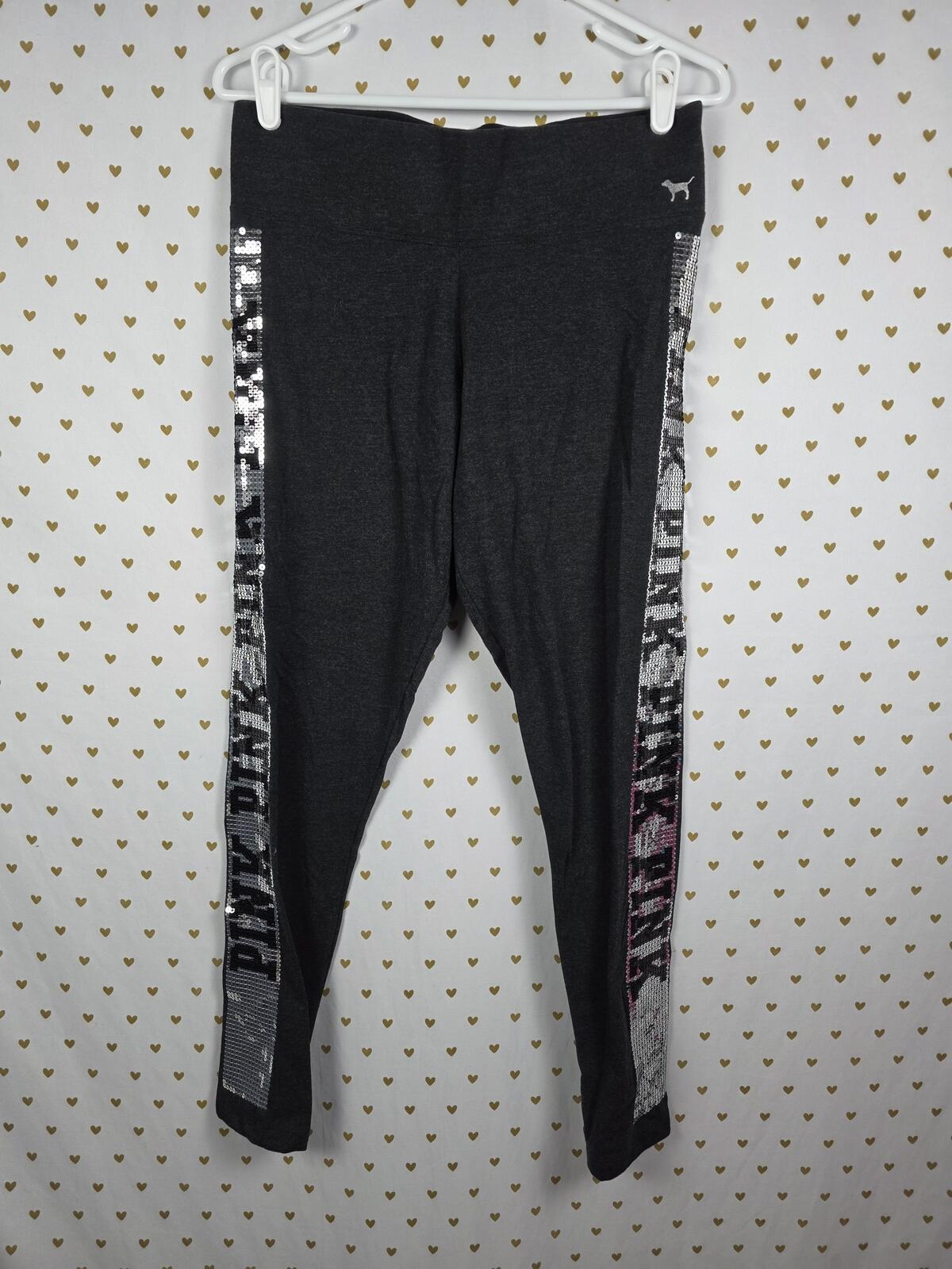 Victorias Secret PINK BLING STRIPE Yoga Pants Full Length Sequined Leggings LRG