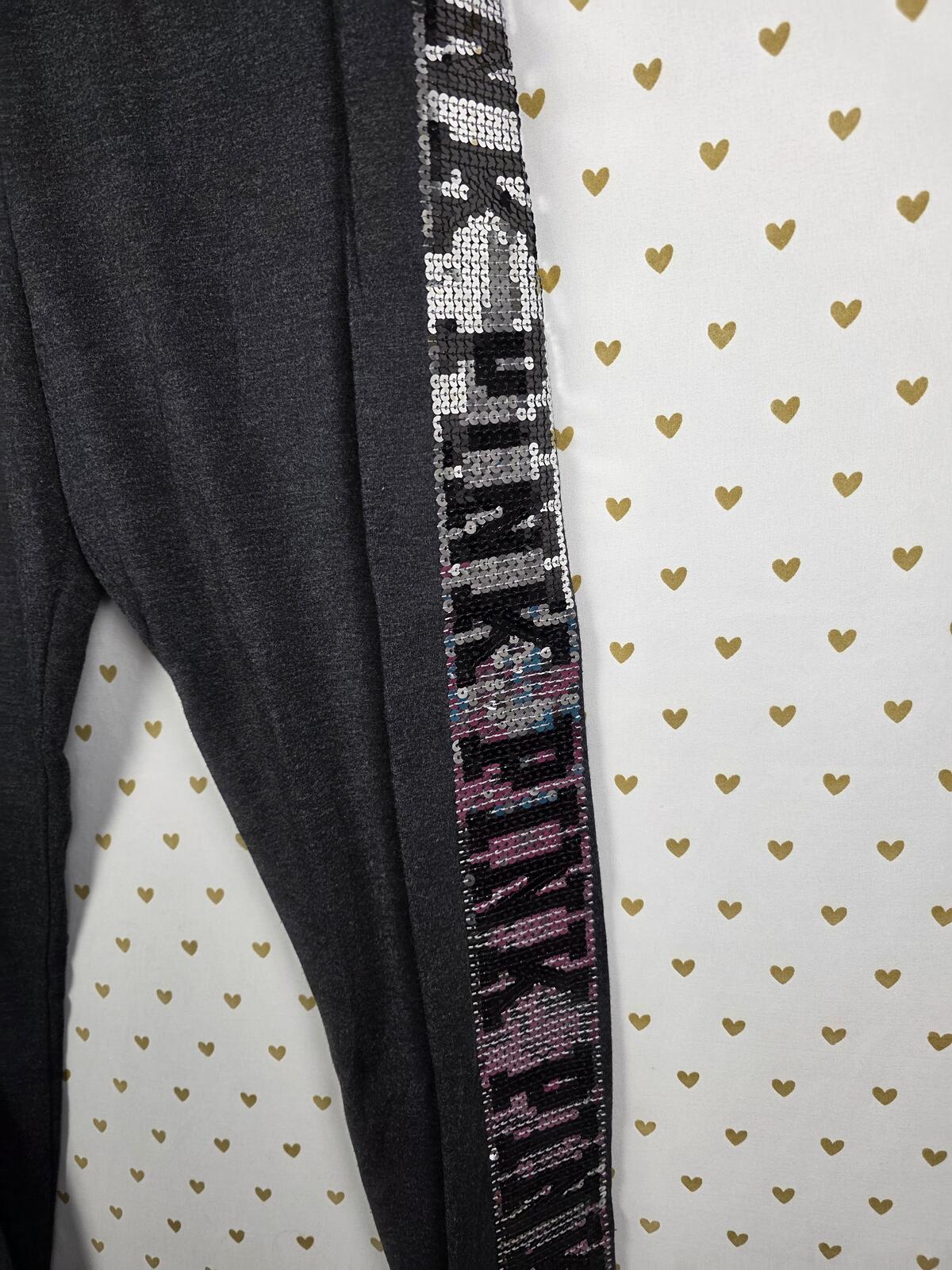 Victorias Secret PINK BLING STRIPE Yoga Pants Full Length Sequined Leggings LRG