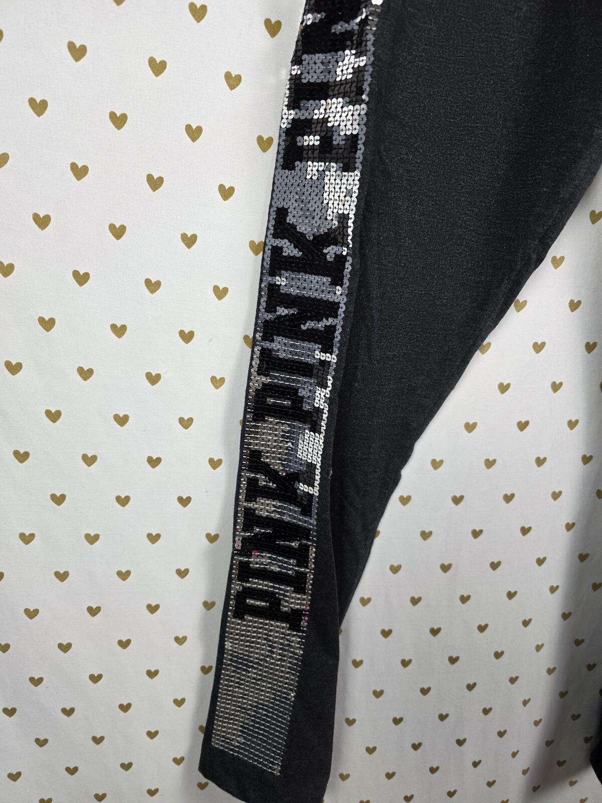 Victorias Secret PINK BLING STRIPE Yoga Pants Full Length Sequined Leggings LRG