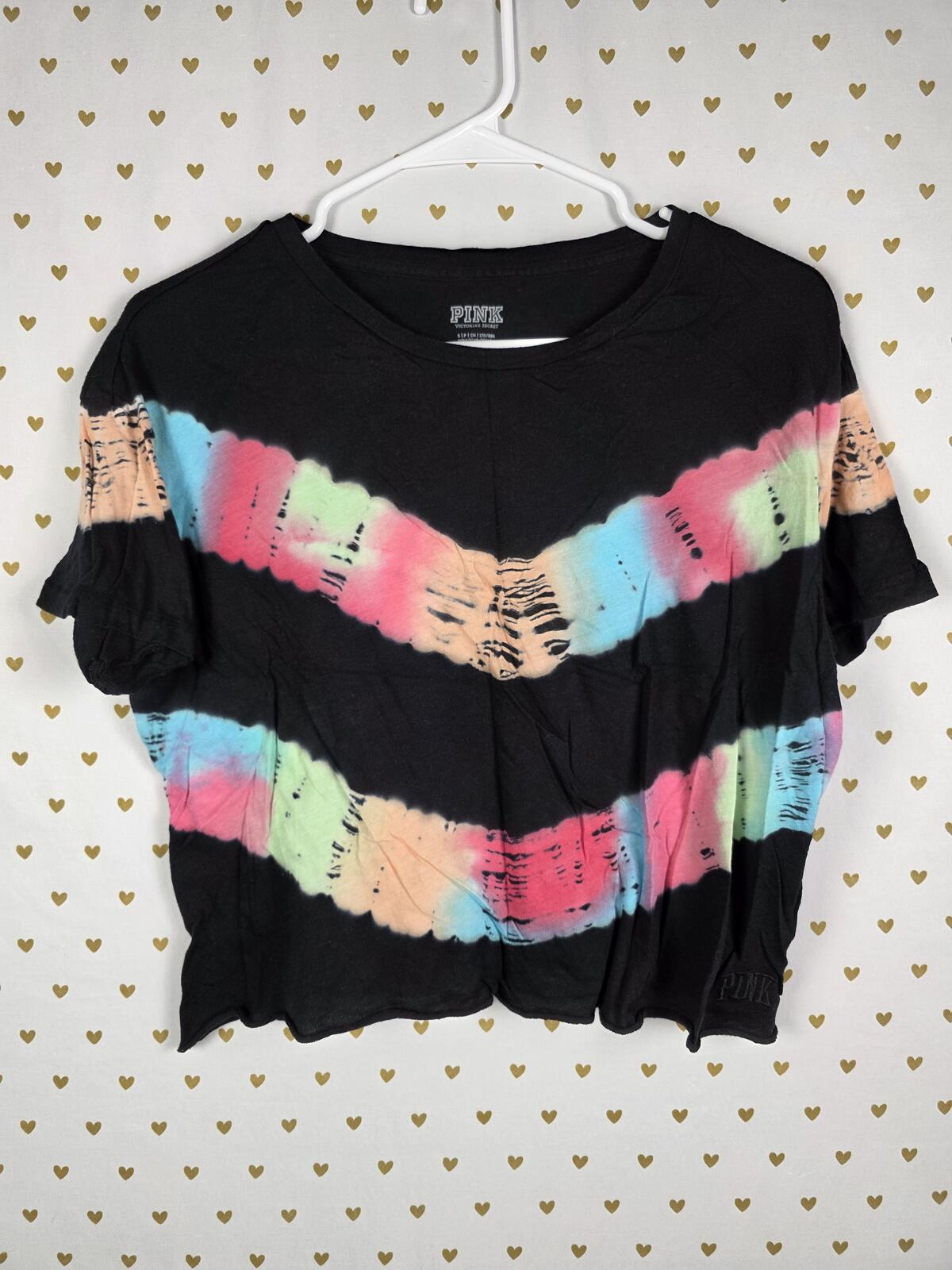 Victorias Secret PINK tye Dye Chevron Cropped Tee Shirt Small
