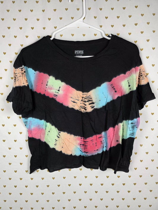 Victorias Secret PINK tye Dye Chevron Cropped Tee Shirt Small