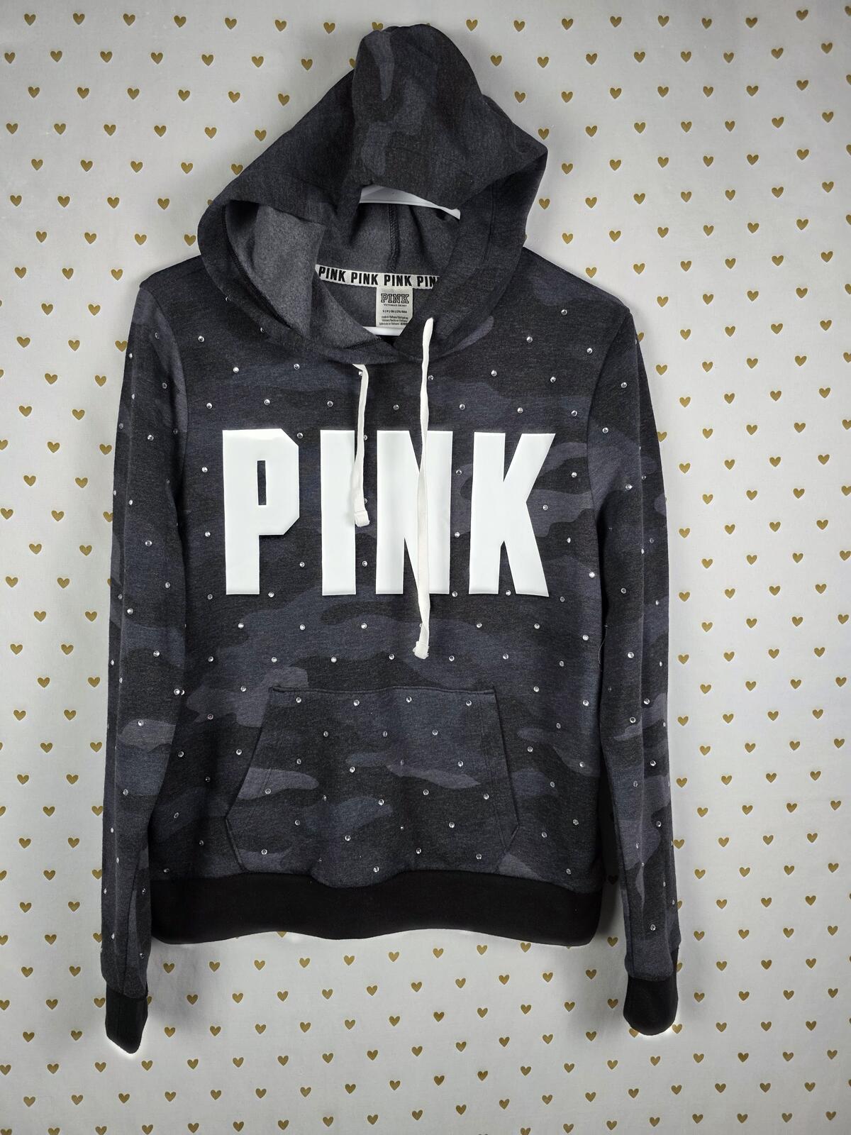 Victorias Secret Pink RHINESTONE ALL OVER BLING Logo Hoodie Camo Camouflage SM