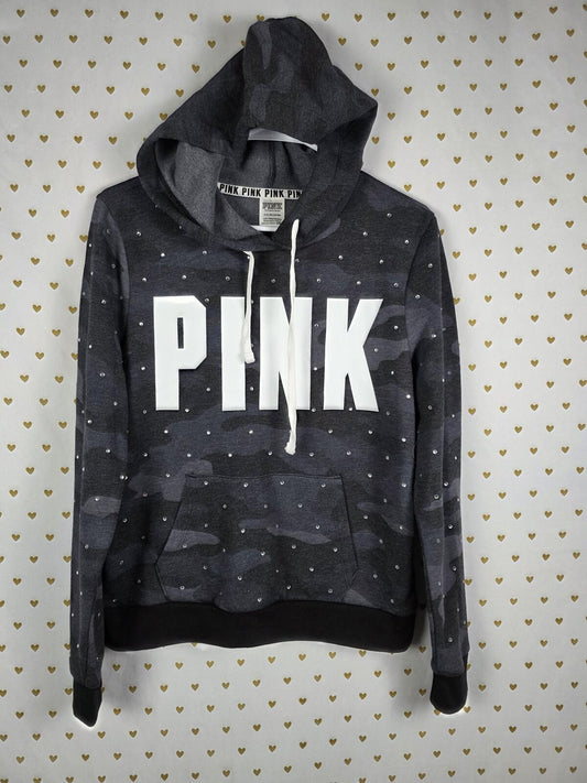 Victorias Secret Pink RHINESTONE ALL OVER BLING Logo Hoodie Camo Camouflage SM