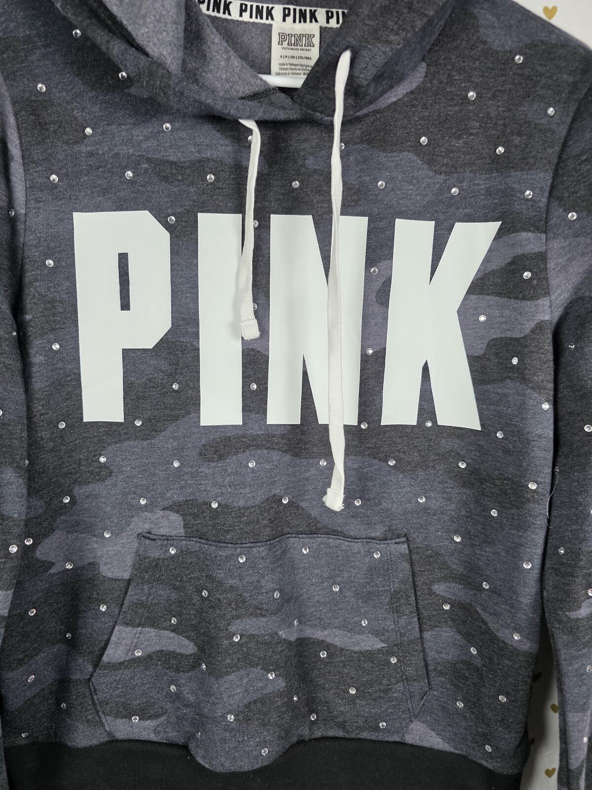 Victorias Secret Pink RHINESTONE ALL OVER BLING Logo Hoodie Camo Camouflage SM