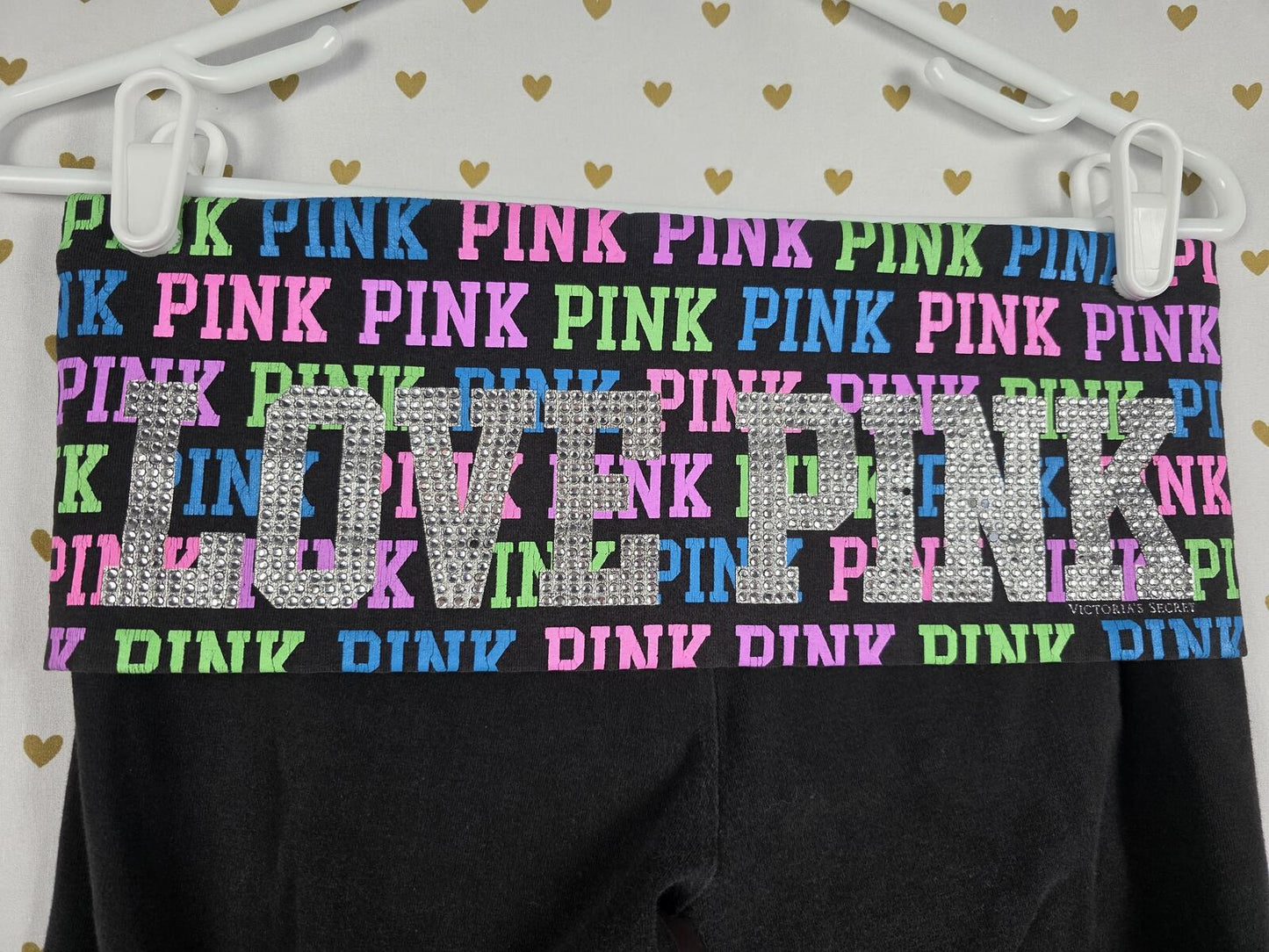 Victorias Secret PINK VINTAGE Rainbow Bling FOLDOVER Yoga Pants Capri small