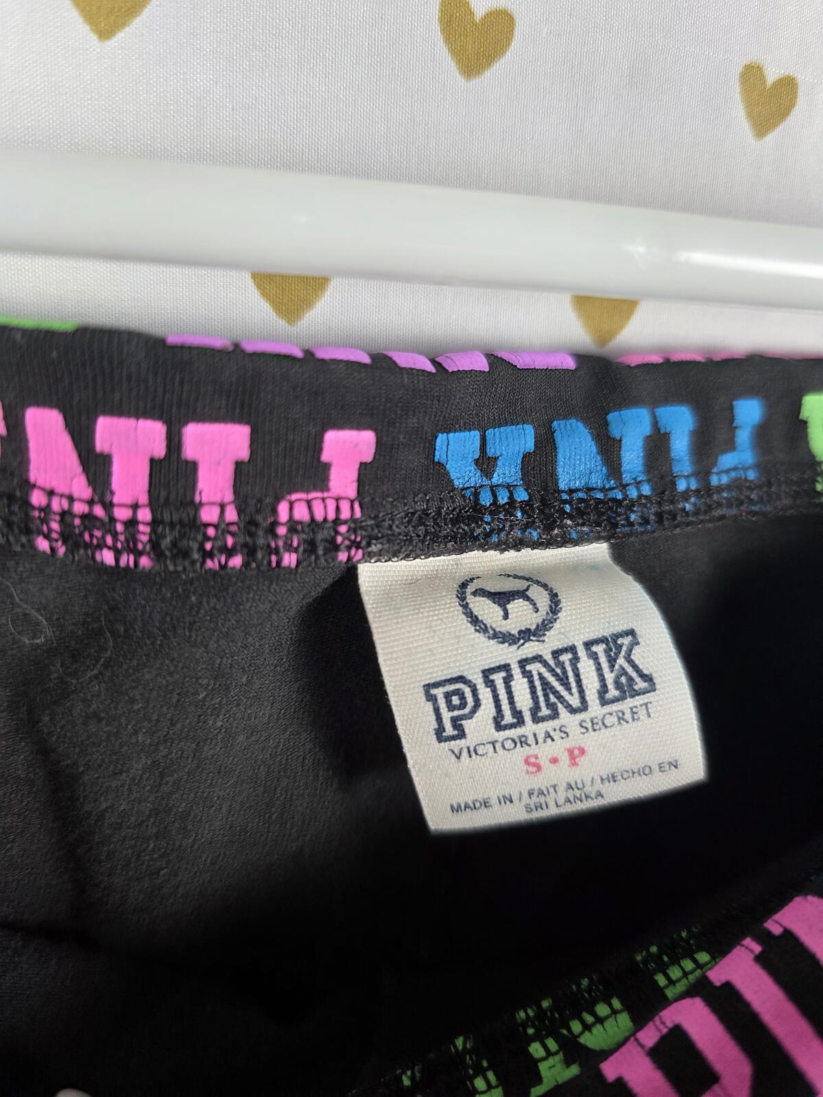 Victorias Secret PINK VINTAGE Rainbow Bling FOLDOVER Yoga Pants Capri small
