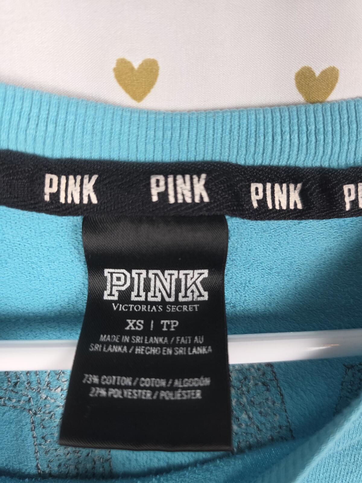 Victorias Secret Pink BLING SEQUINED Campus Sweater Shirt Blue Oversized XS