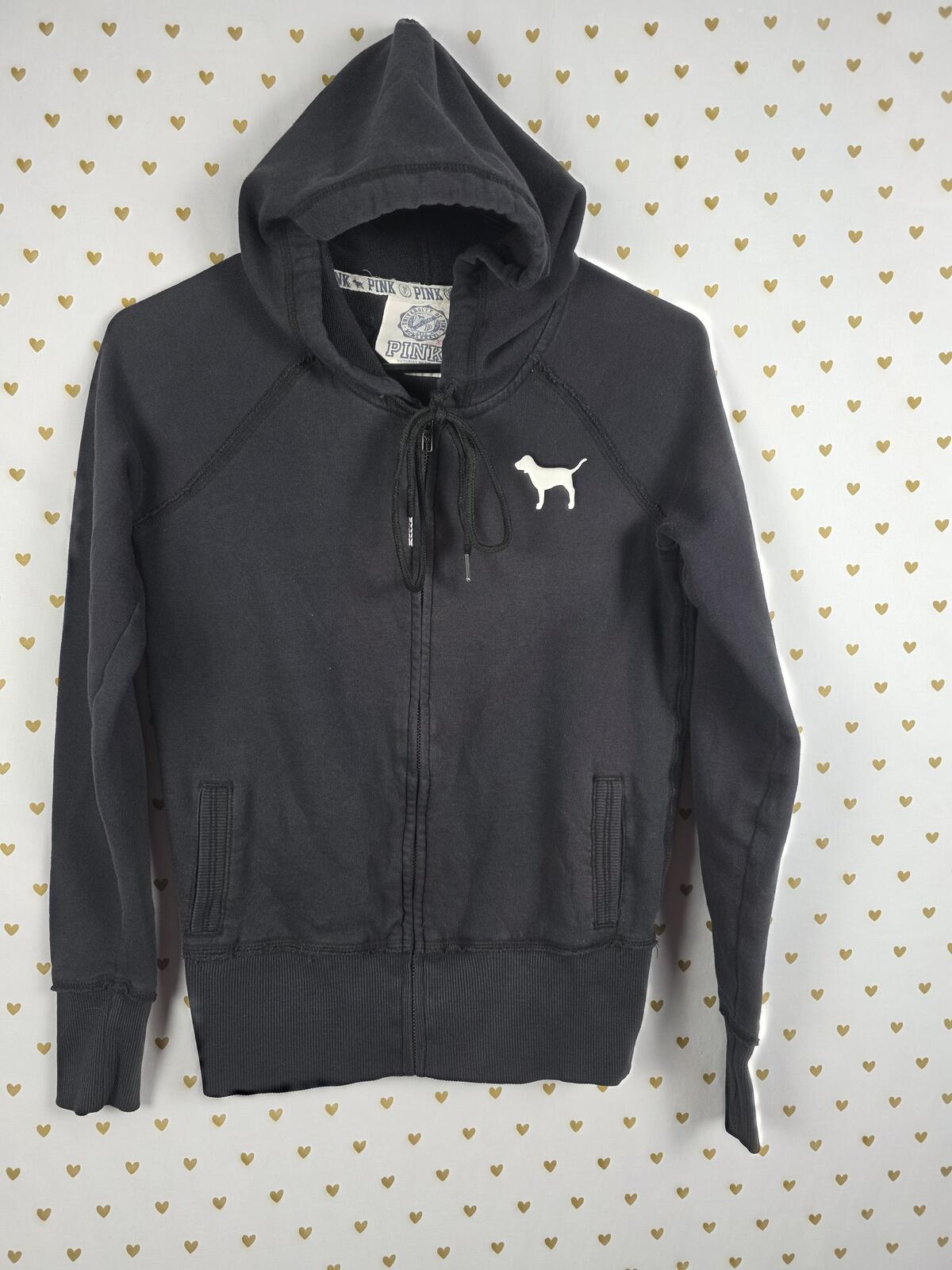 Victorias Secret Pink UNIVERSITY OF Full Zip Hoodie VINTAGE y2k Black XS
