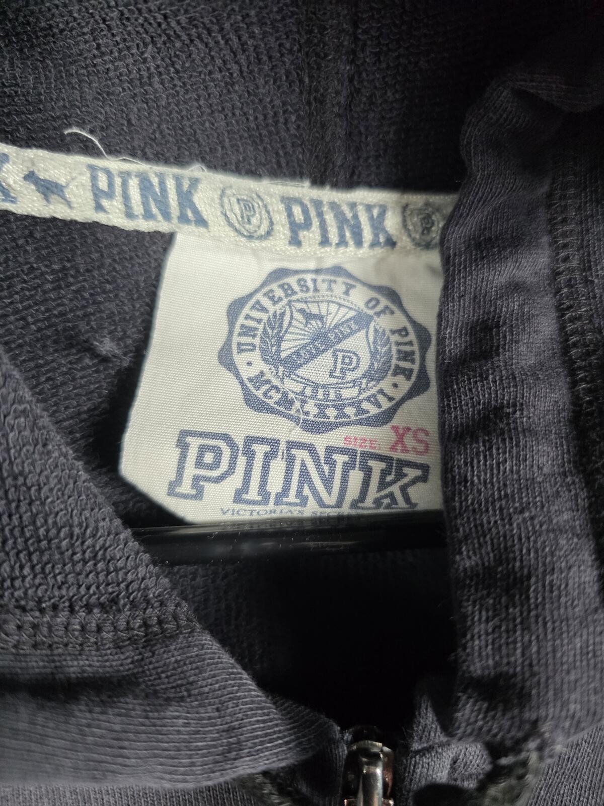 Victorias Secret Pink UNIVERSITY OF Full Zip Hoodie VINTAGE y2k Black XS