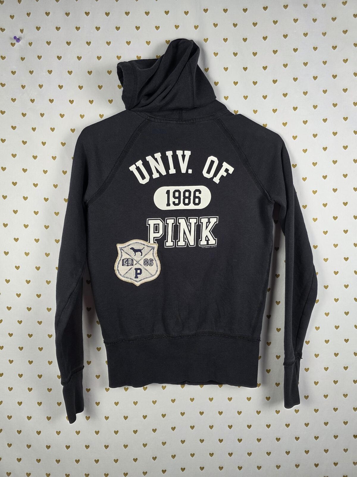 Victorias Secret Pink UNIVERSITY OF Full Zip Hoodie VINTAGE y2k Black XS