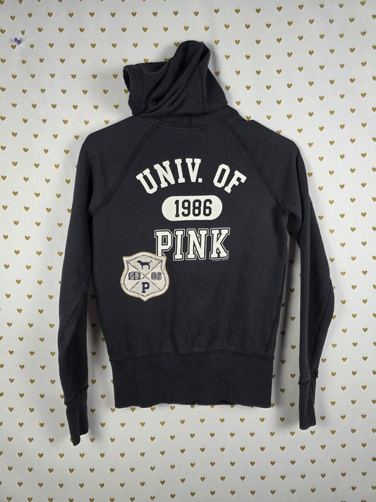 Victorias Secret Pink UNIVERSITY OF Full Zip Hoodie VINTAGE y2k Black XS