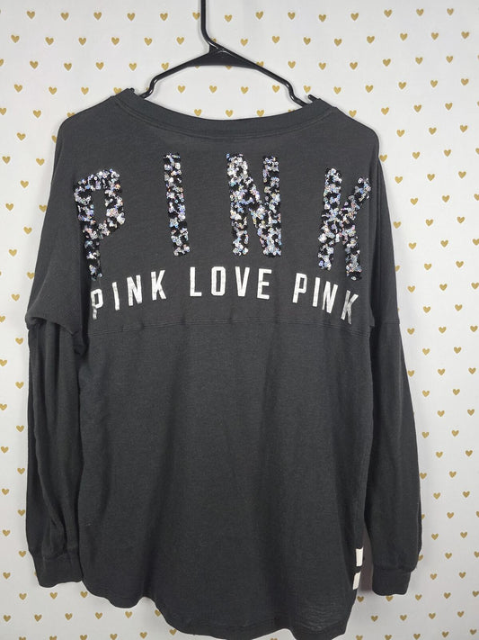Victorias Secret PINK LEOPARD CHEETAH Bling Sequined Campus Tee Shirt XS