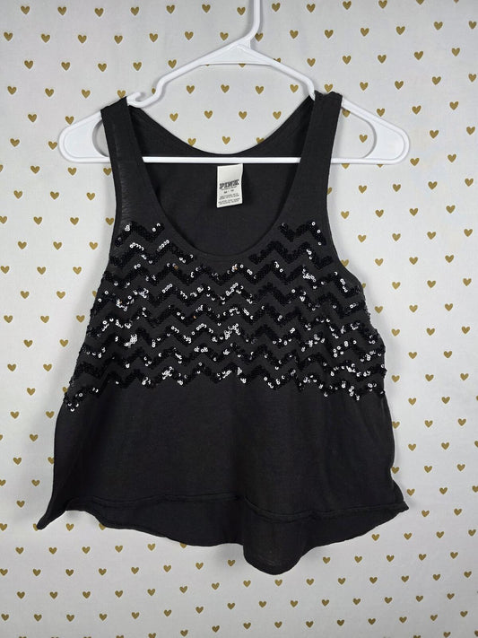 Victorias Secret PINK BLING Chevron Black Tank Top Sequined XS