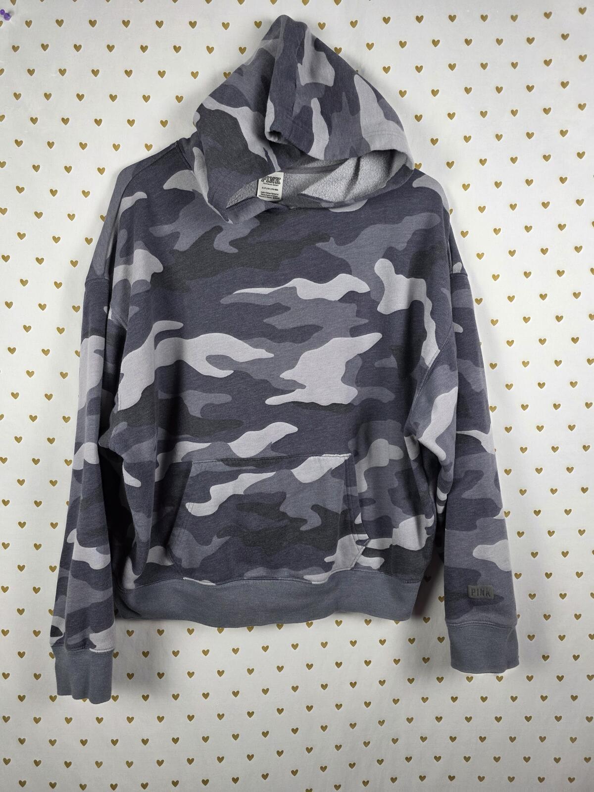 Victorias Secret Pink Grey Camo Camouflage Pullover Hoodie Sweater Small Oversiz