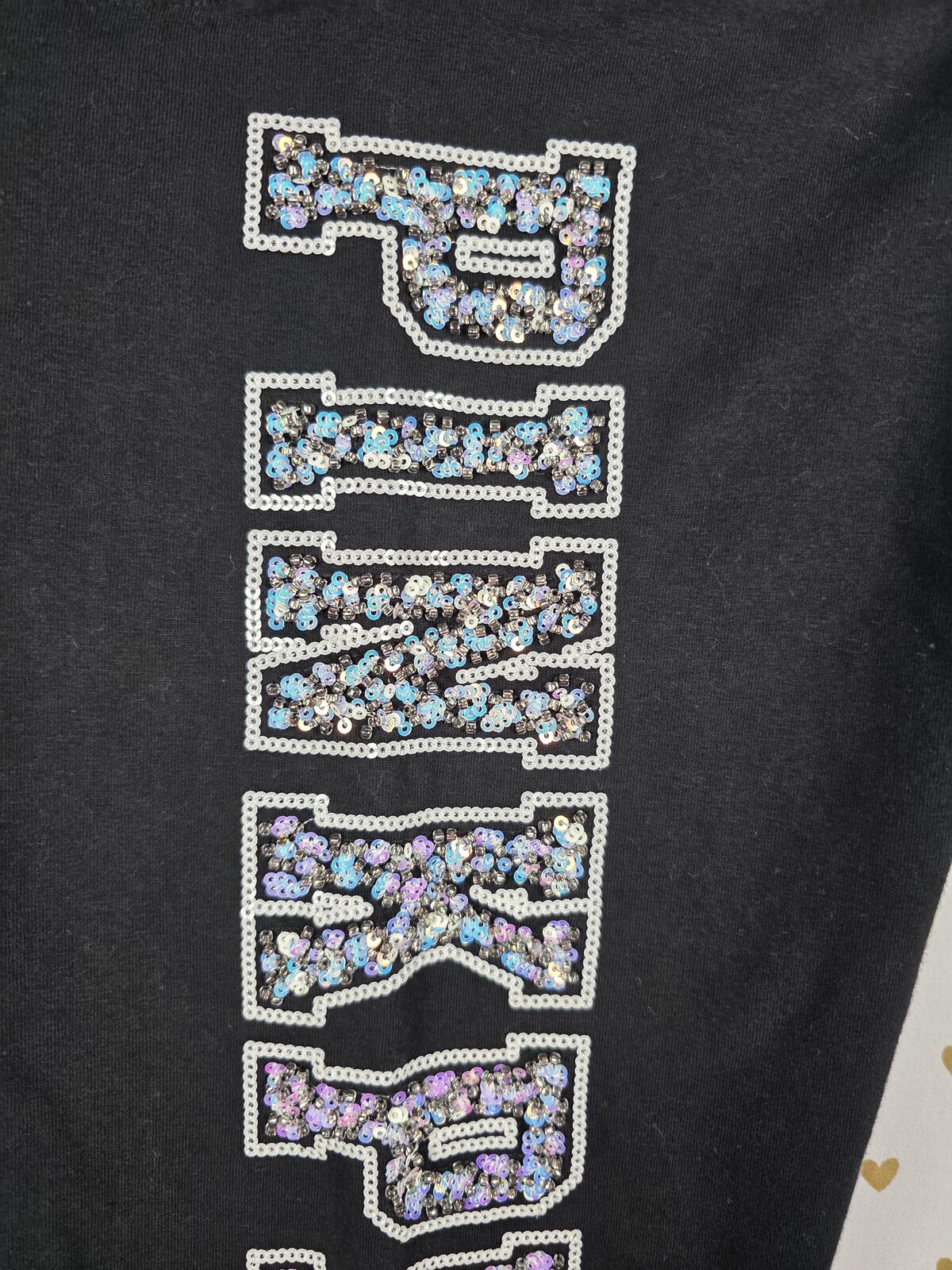 Victorias Secret PINK BLING Logo Yoga Pants Sequined Ankle SMALL