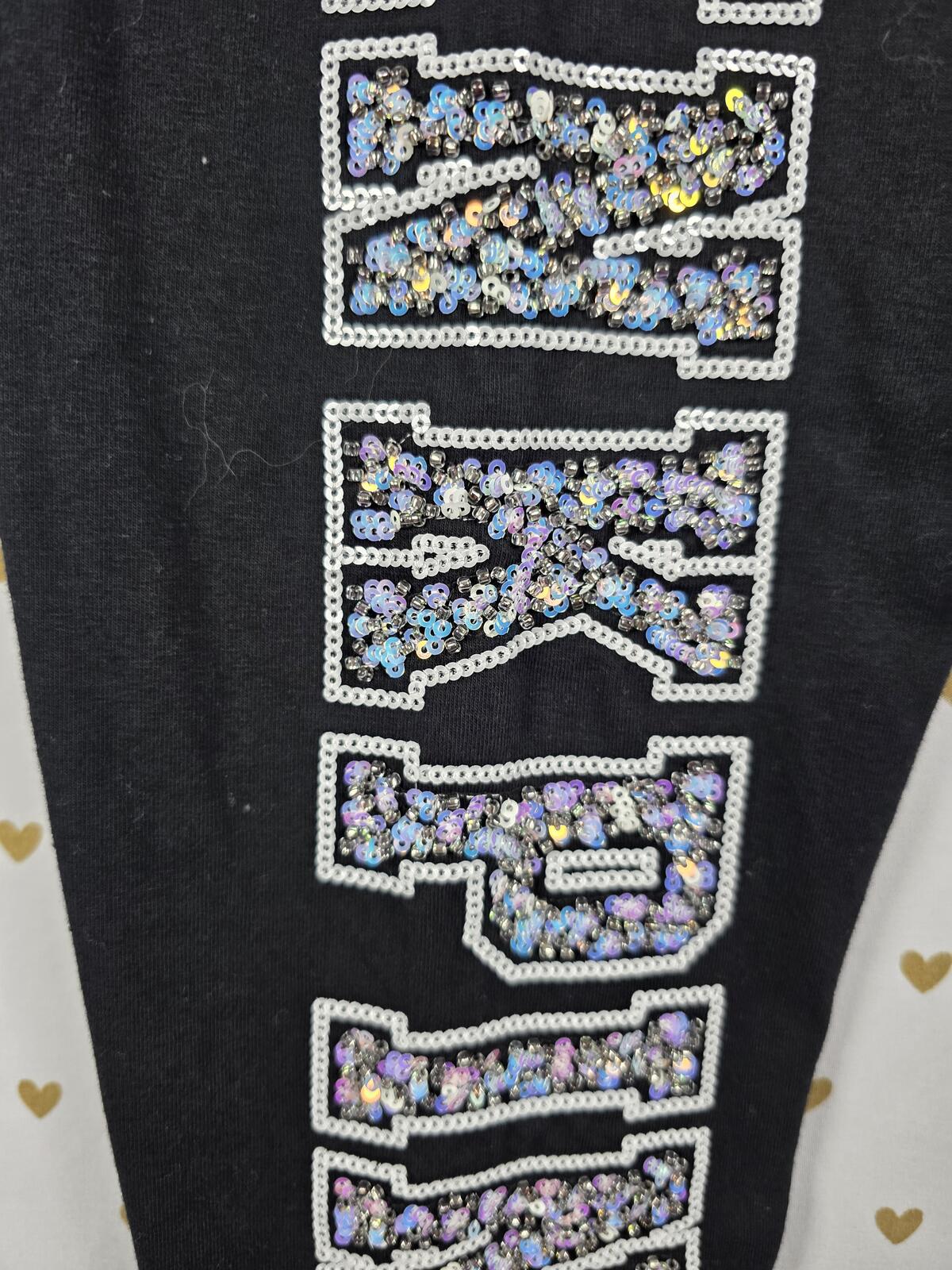 Victorias Secret PINK BLING Logo Yoga Pants Sequined Ankle SMALL