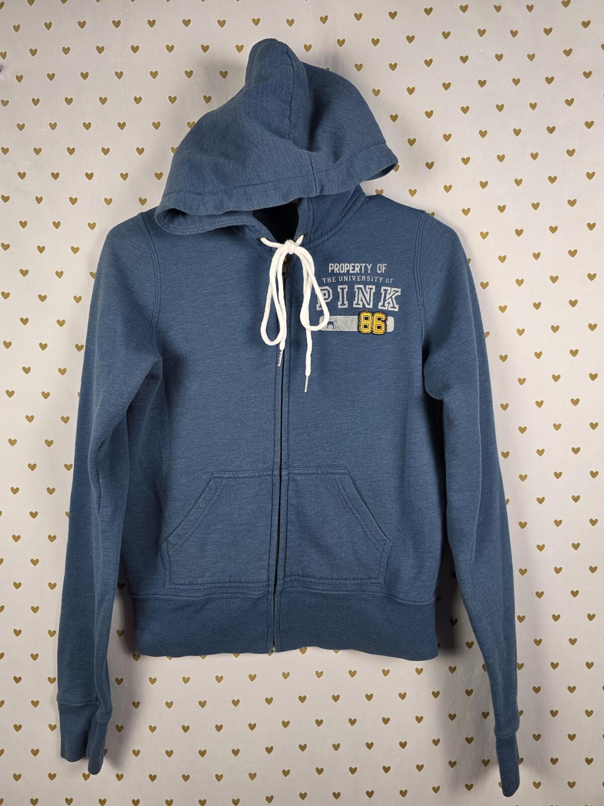 Victorias Secret Pink Embroidered Patch Full Zip Hoodie Blue Vintage Y2k xs