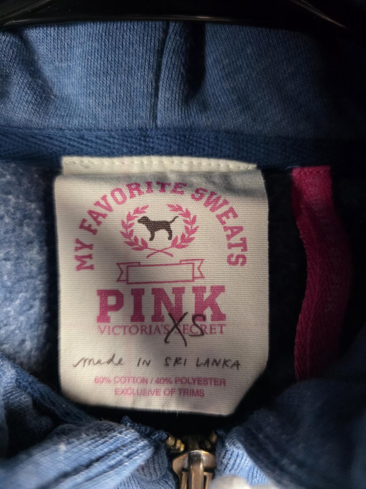 Victorias Secret Pink Embroidered Patch Full Zip Hoodie Blue Vintage Y2k xs