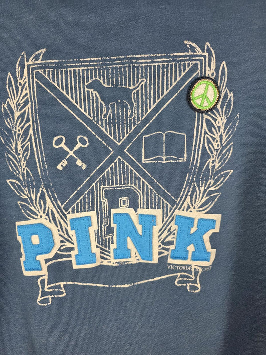 Victorias Secret Pink Embroidered Patch Full Zip Hoodie Blue Vintage Y2k xs