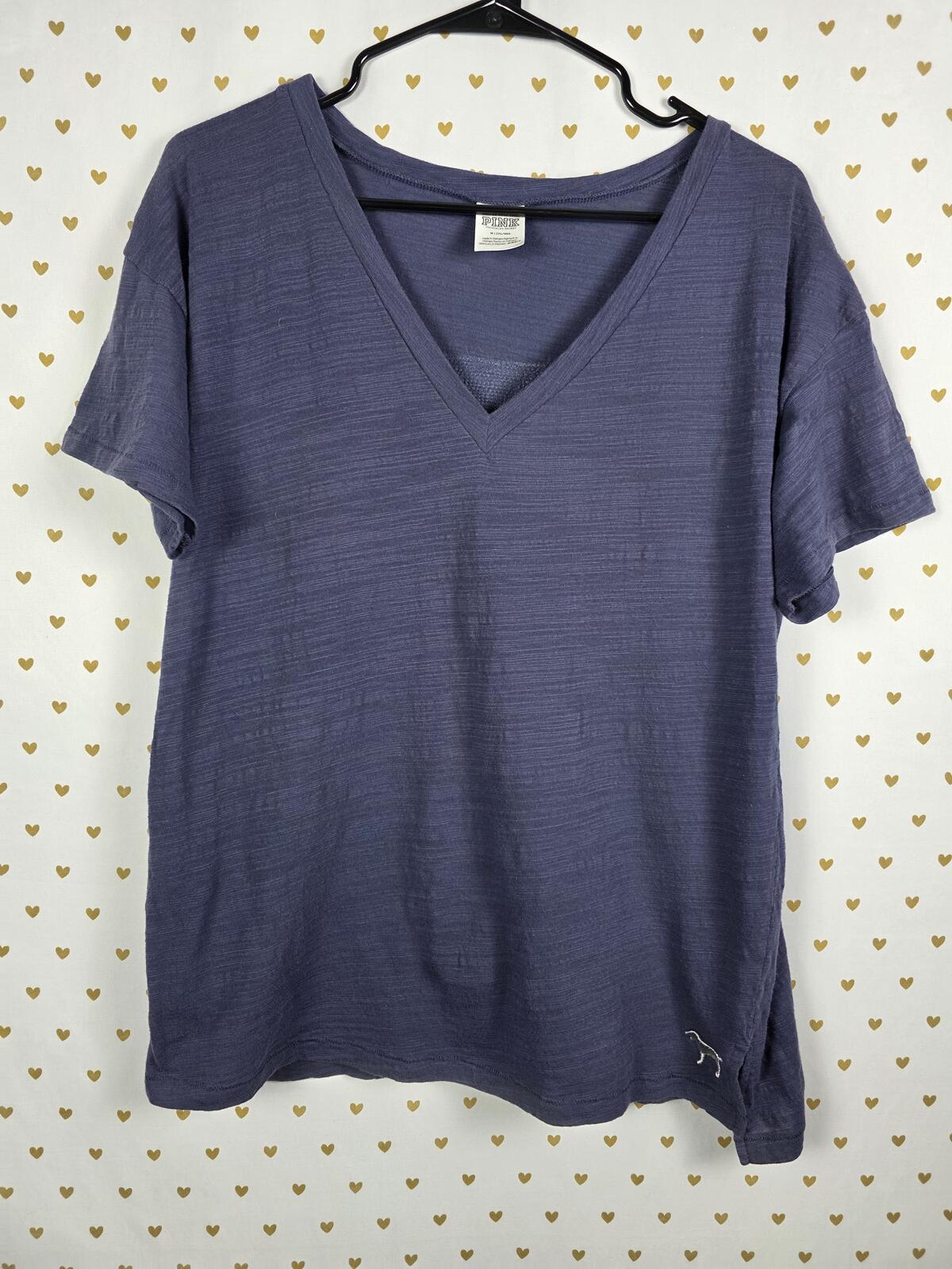 Victorias Secret PINK RAINBOW DOG BLING Sequined V Neck Tee Shirt Blue MED