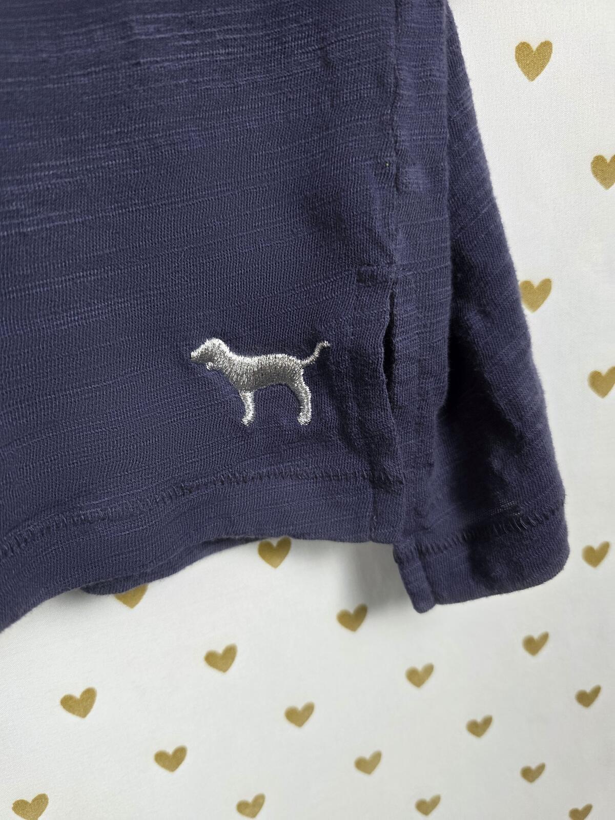 Victorias Secret PINK RAINBOW DOG BLING Sequined V Neck Tee Shirt Blue MED