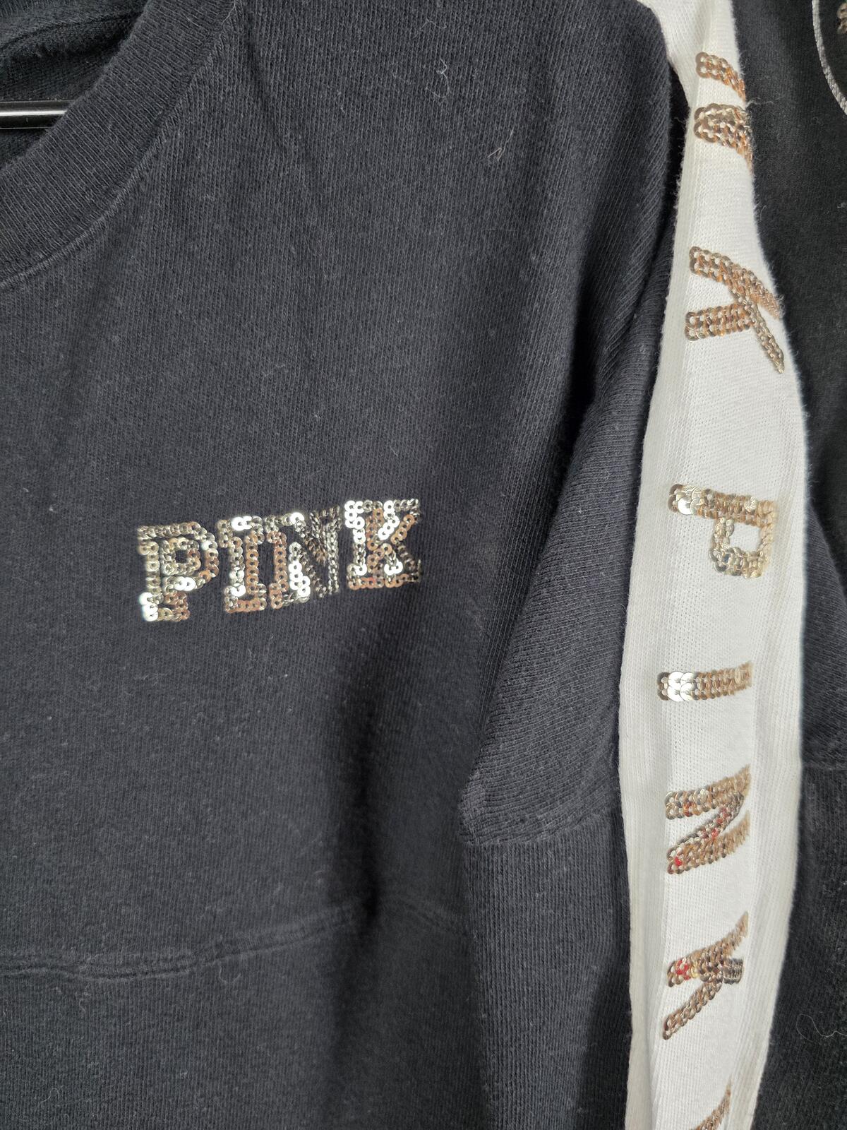 Victorias Secret PINK BLING Gold SET campus Tee sweats sweatpants SMALL 2 PCS