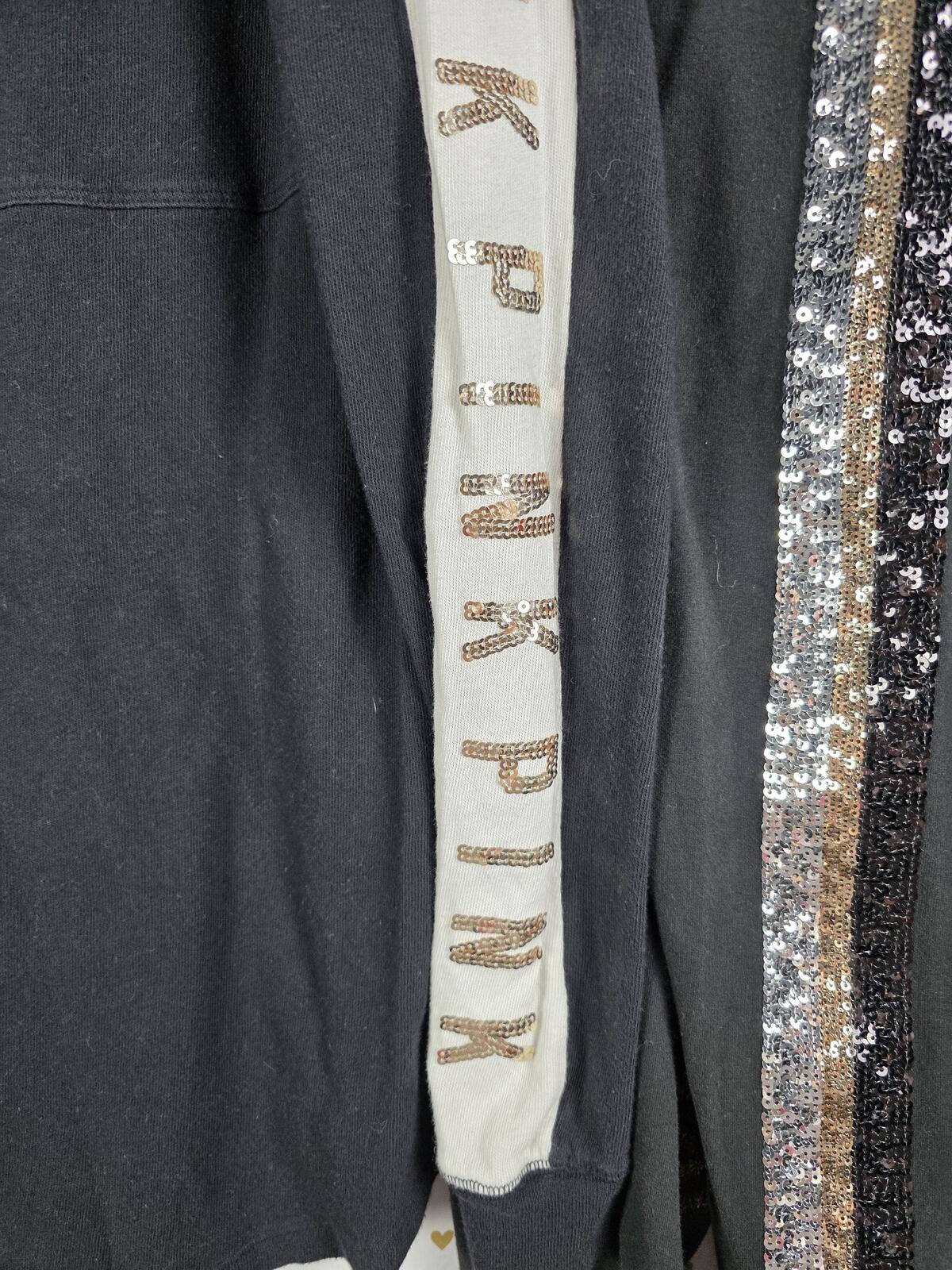Victorias Secret PINK BLING Gold SET campus Tee sweats sweatpants SMALL 2 PCS