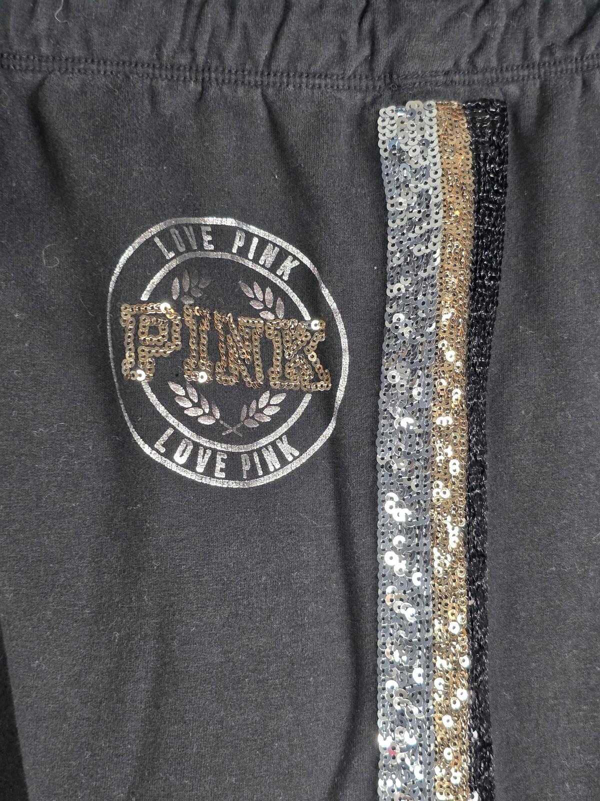 Victorias Secret PINK BLING Gold SET campus Tee sweats sweatpants SMALL 2 PCS