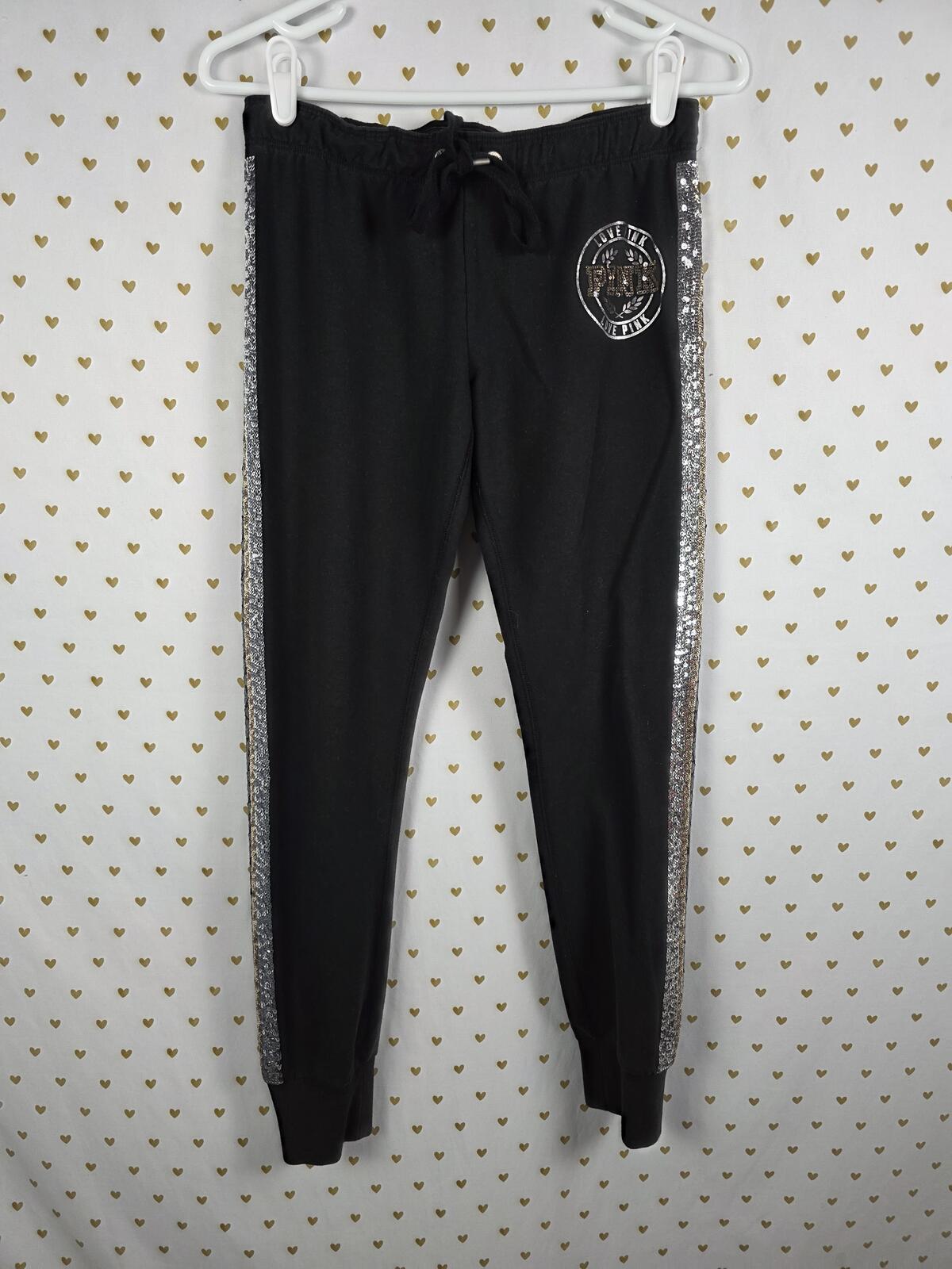 Victorias Secret PINK BLING Gold SET campus Tee sweats sweatpants SMALL 2 PCS