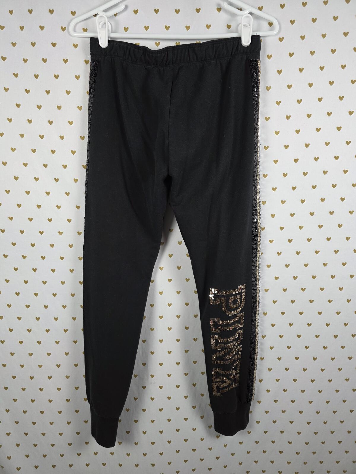 Victorias Secret PINK BLING Gold SET campus Tee sweats sweatpants SMALL 2 PCS
