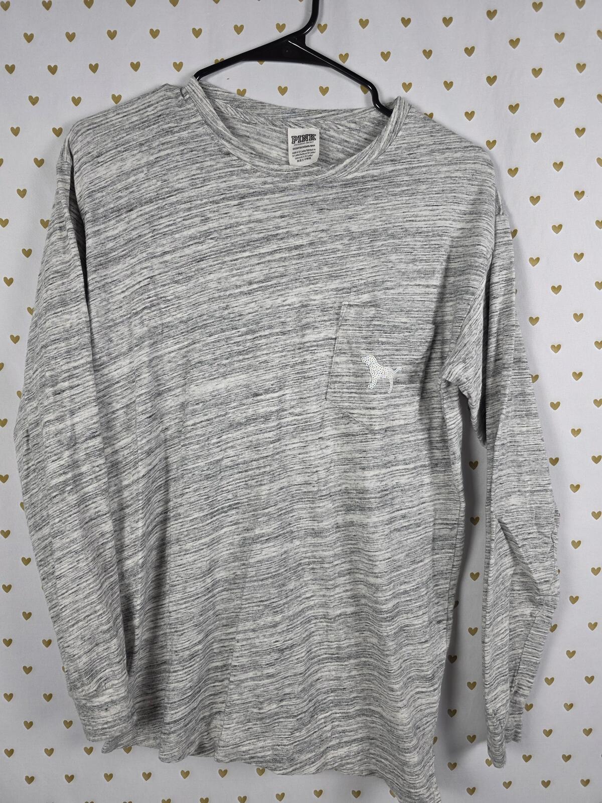 Victorias Secret PINK LOVE White Sequined BLING Long sleeve Tee Shirt Oversized