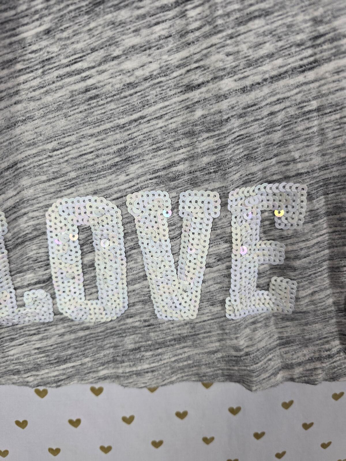Victorias Secret PINK LOVE White Sequined BLING Long sleeve Tee Shirt Oversized