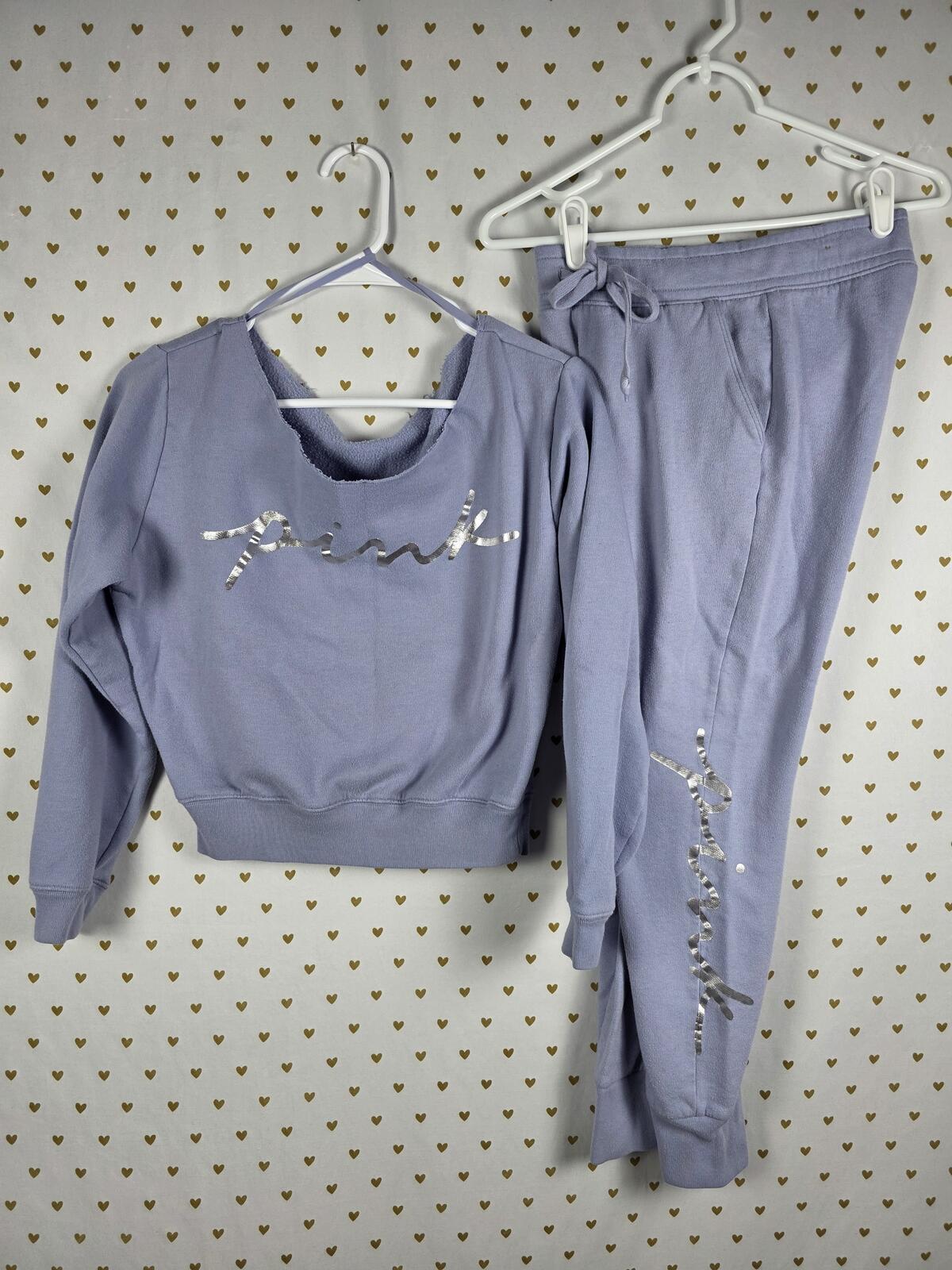 Victorias Secret Pink 2PC SET Sweater Sweats Joggers Sweatpants Fil Logo XS
