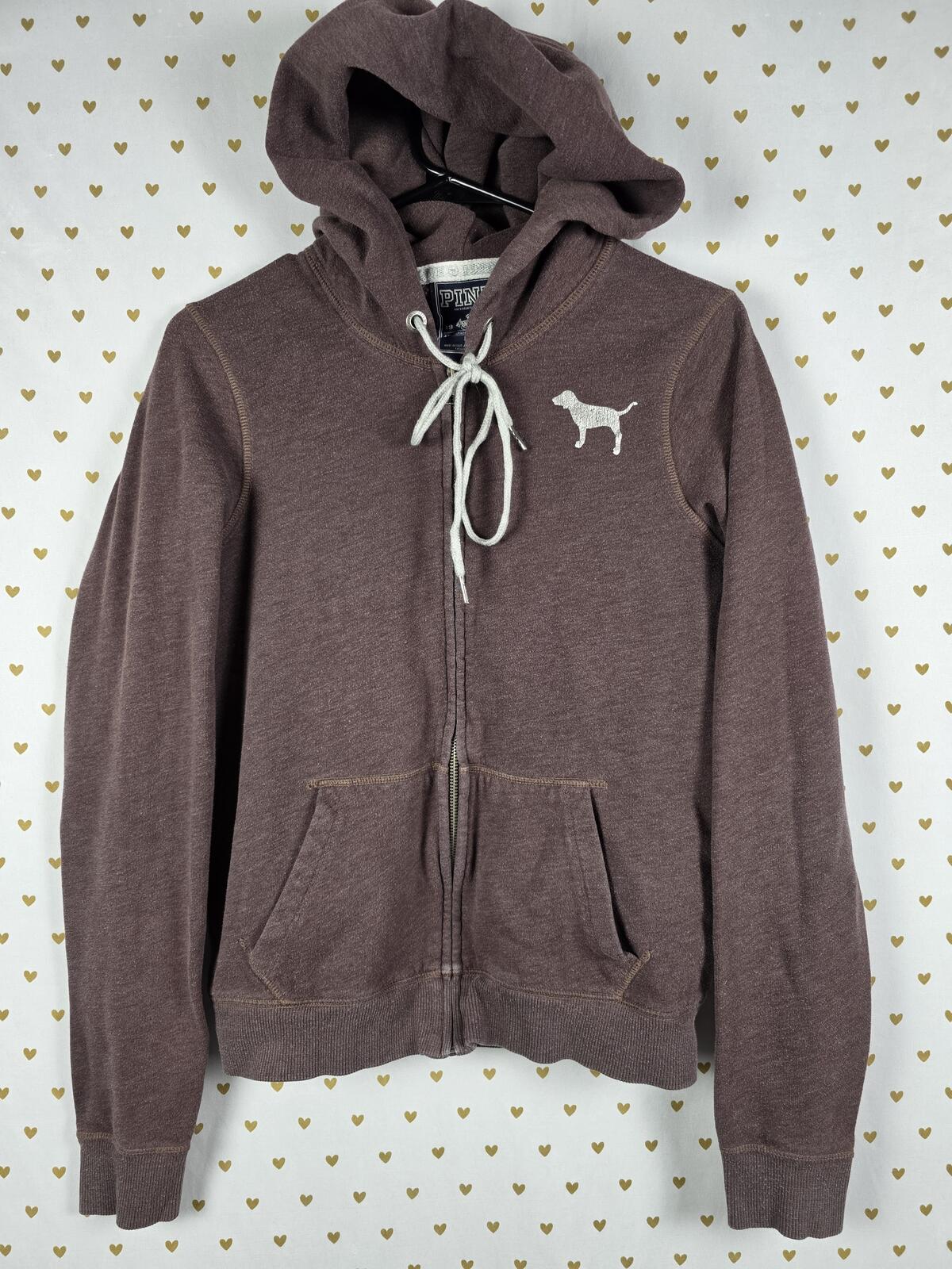 Victorias Secret Pink VINTAGE Brown Y2k HOPE Heart Full Zip Hoodie Jacket LARGE