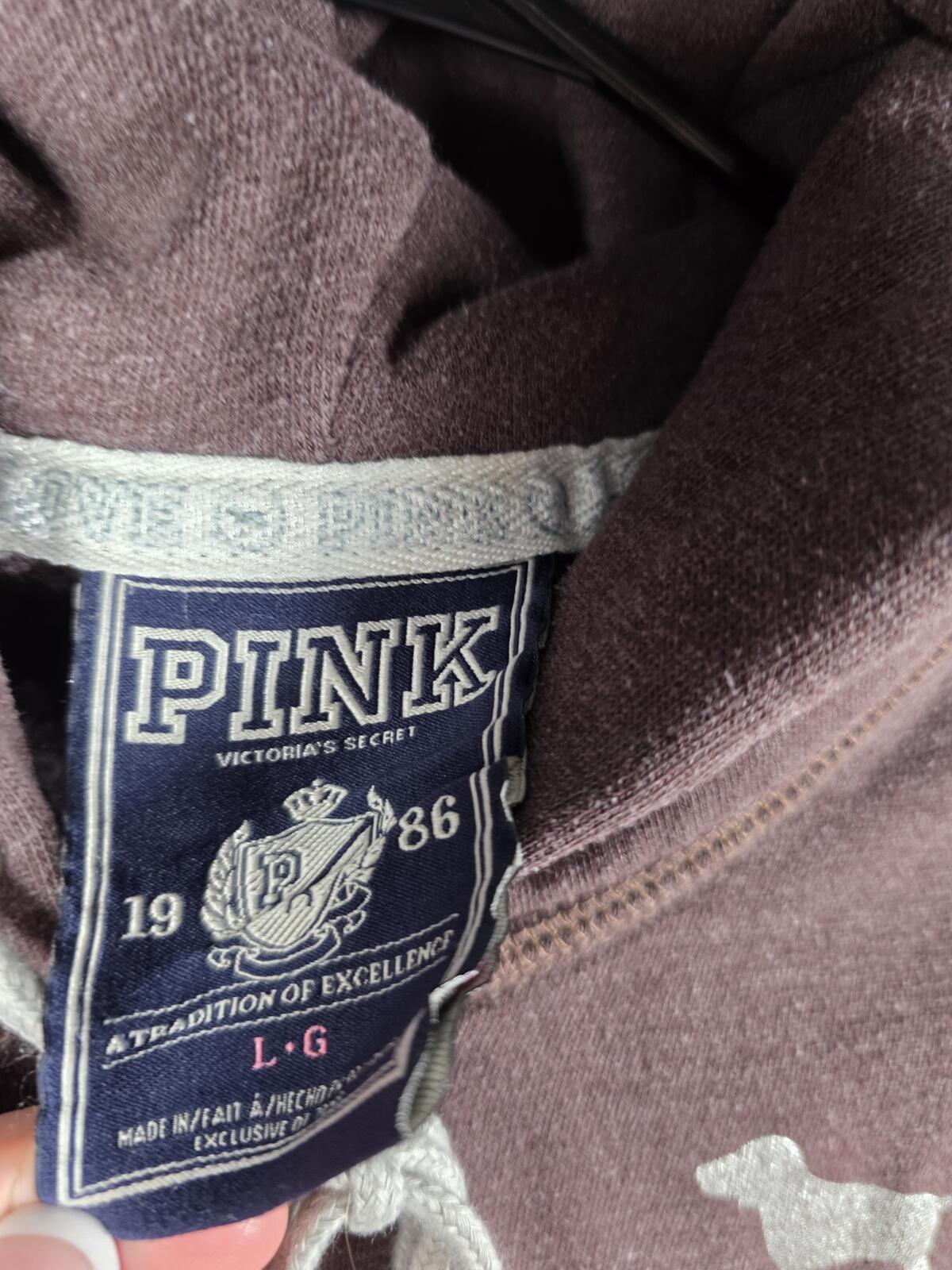 Victorias Secret Pink VINTAGE Brown Y2k HOPE Heart Full Zip Hoodie Jacket LARGE