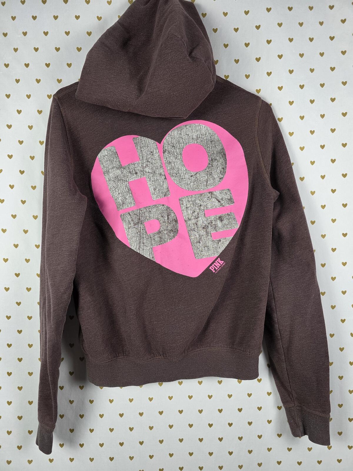 Victorias Secret Pink VINTAGE Brown Y2k HOPE Heart Full Zip Hoodie Jacket LARGE