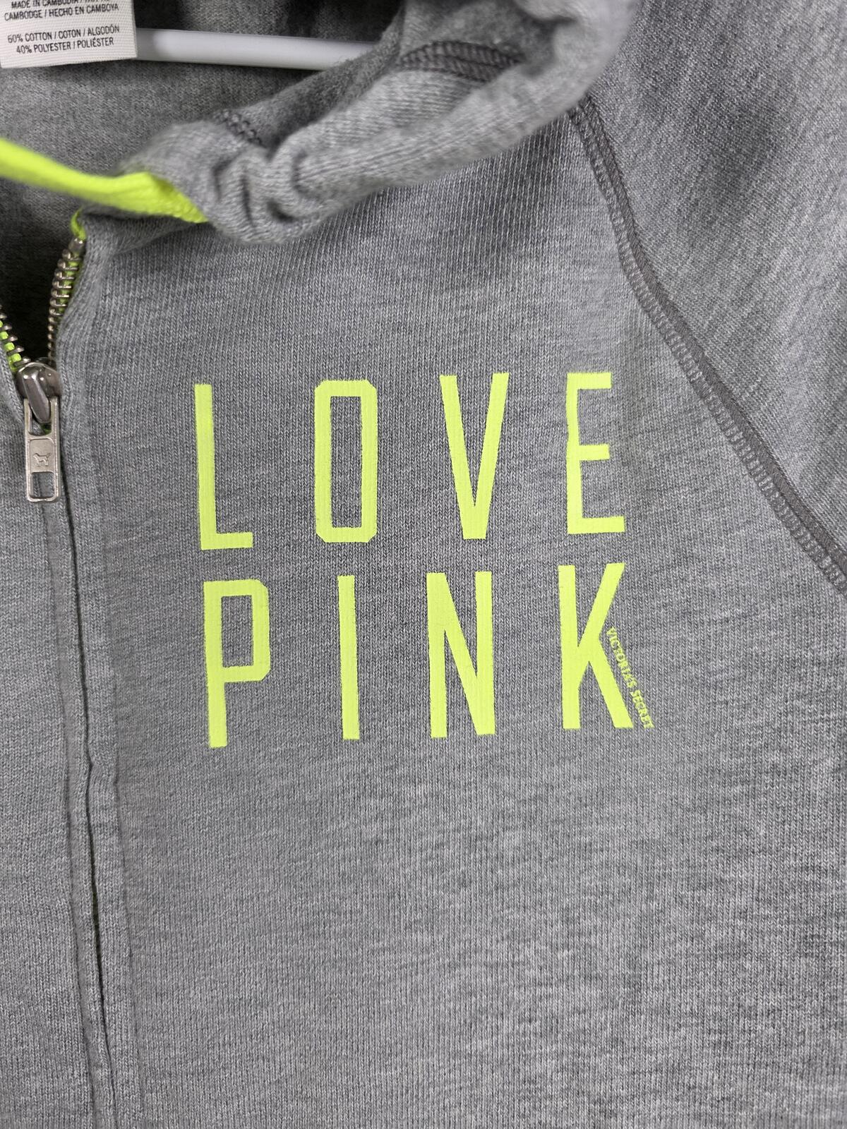 Victorias Secret Pink NEON Full Zip Hoodie Jacket Grey SMALL