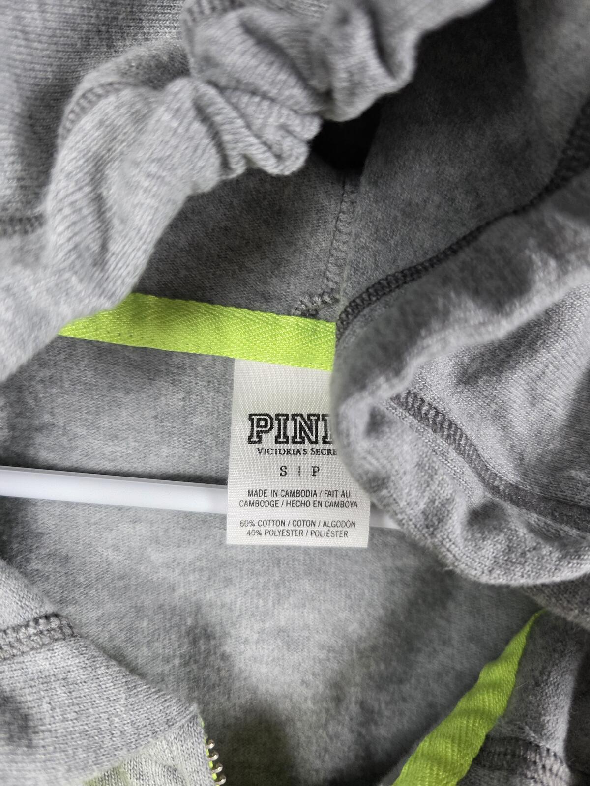 Victorias Secret Pink NEON Full Zip Hoodie Jacket Grey SMALL