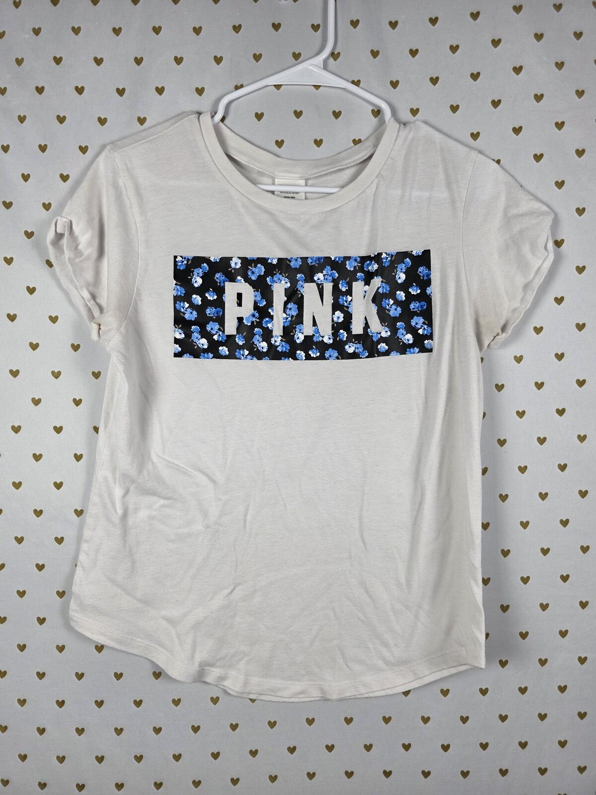 Victorias Secret PINK Floral White Logo Tee shirt MEDIUM