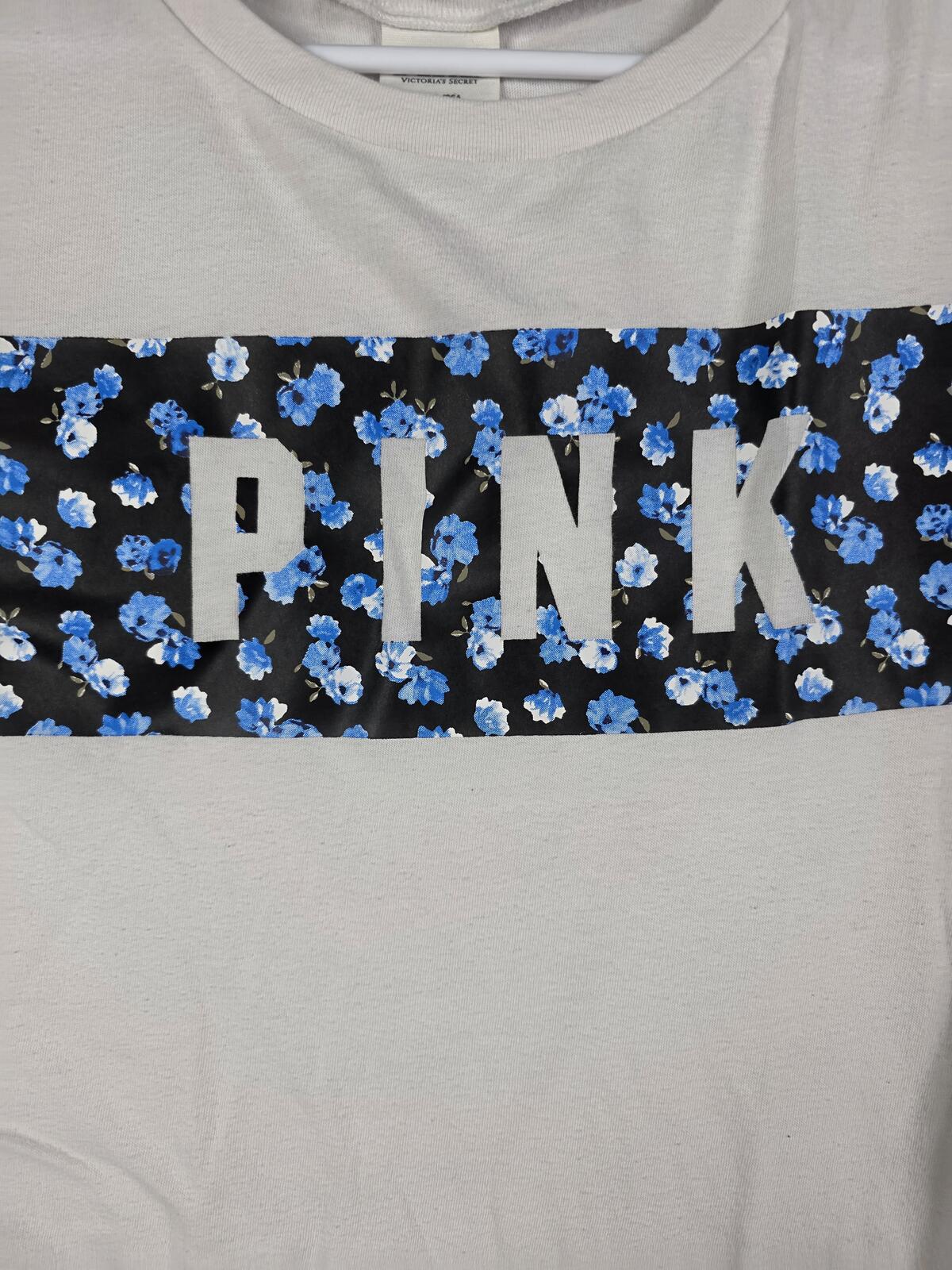 Victorias Secret PINK Floral White Logo Tee shirt MEDIUM