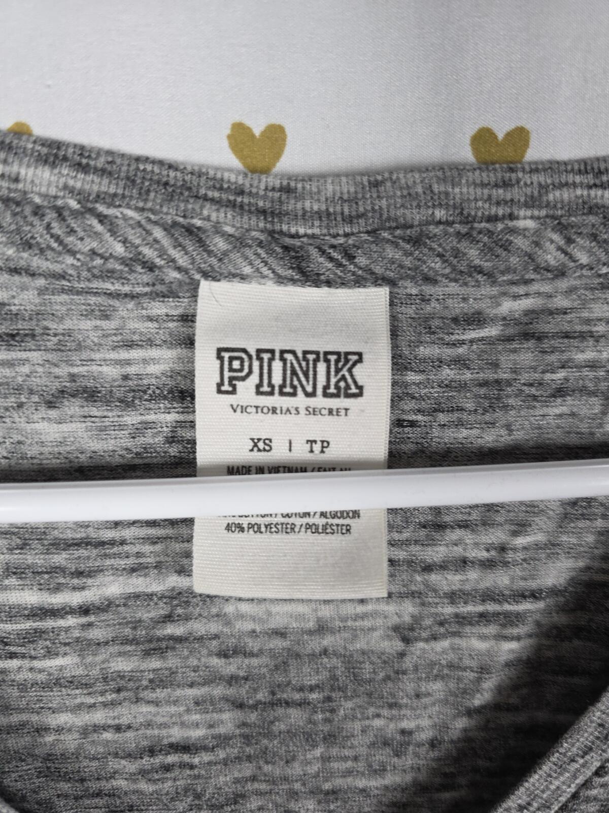 Victorias Secret PINK Colorblock Grey BLING Logo Tee Shirt XS
