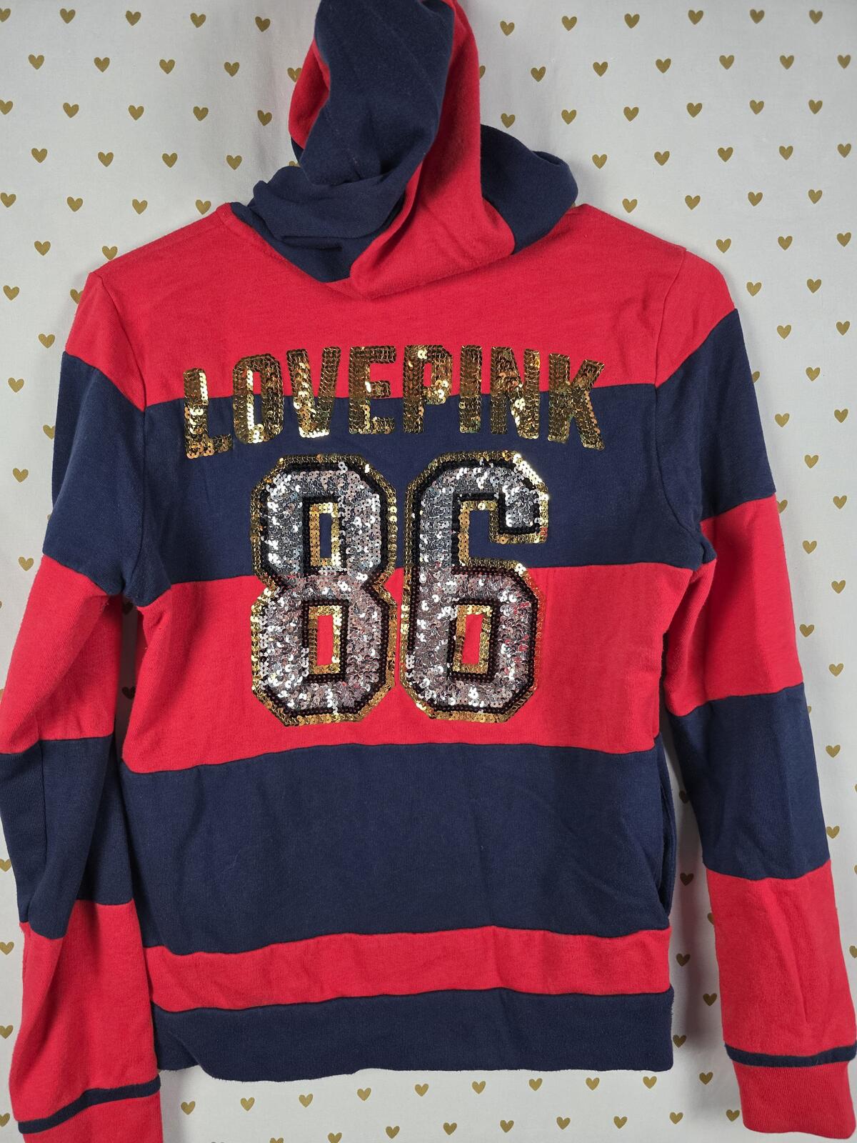 Victorias Secret Pink BLING 86 STRIPED Sequined Hoodie Sweater Jacket XS