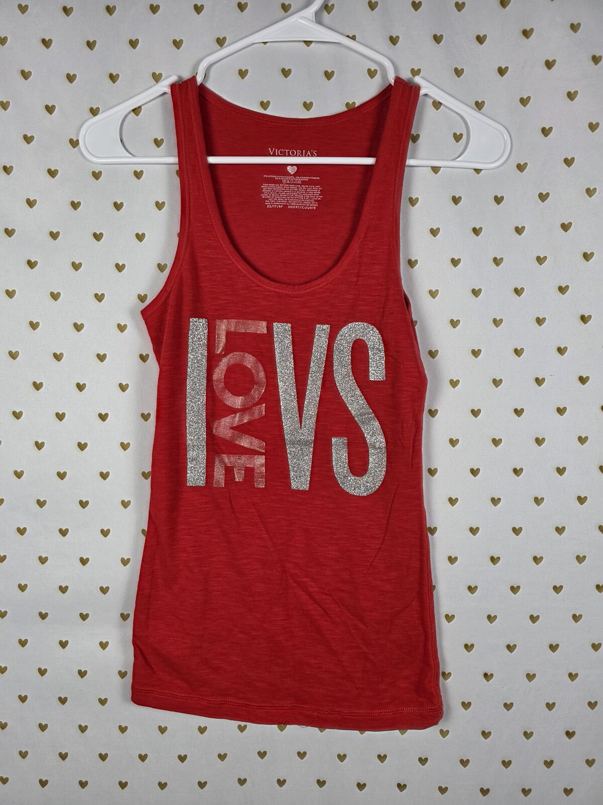 Victorias Secret VINTAGE Tank top BLING Glitter Muscle TEE I LOVE VS XS
