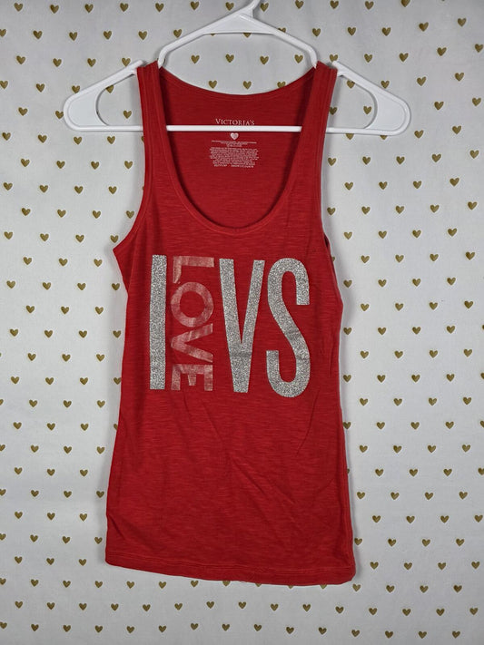 Victorias Secret VINTAGE Tank top BLING Glitter Muscle TEE I LOVE VS XS